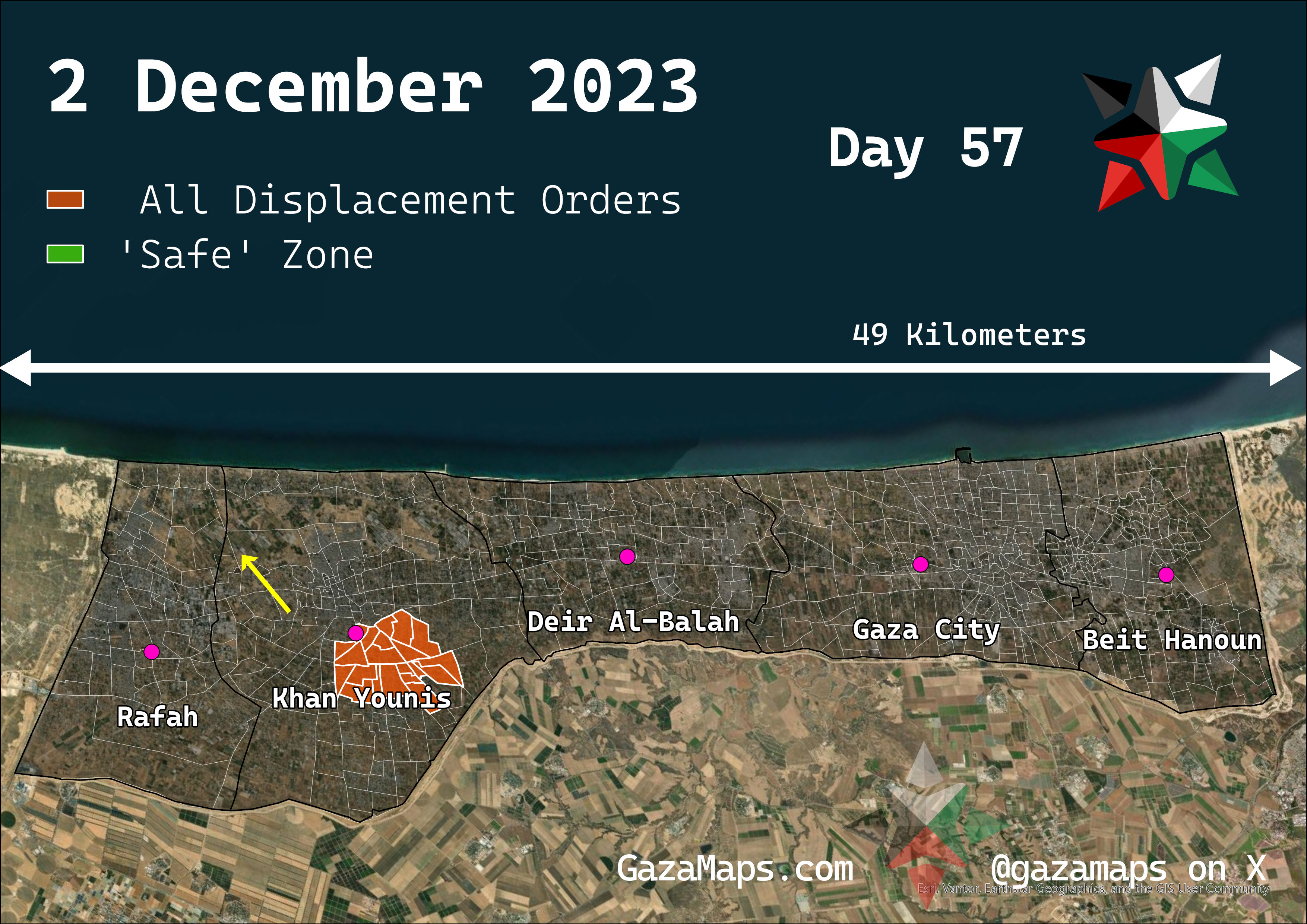 GazaMaps original map, based on IDF displacement order from 02 December 2023