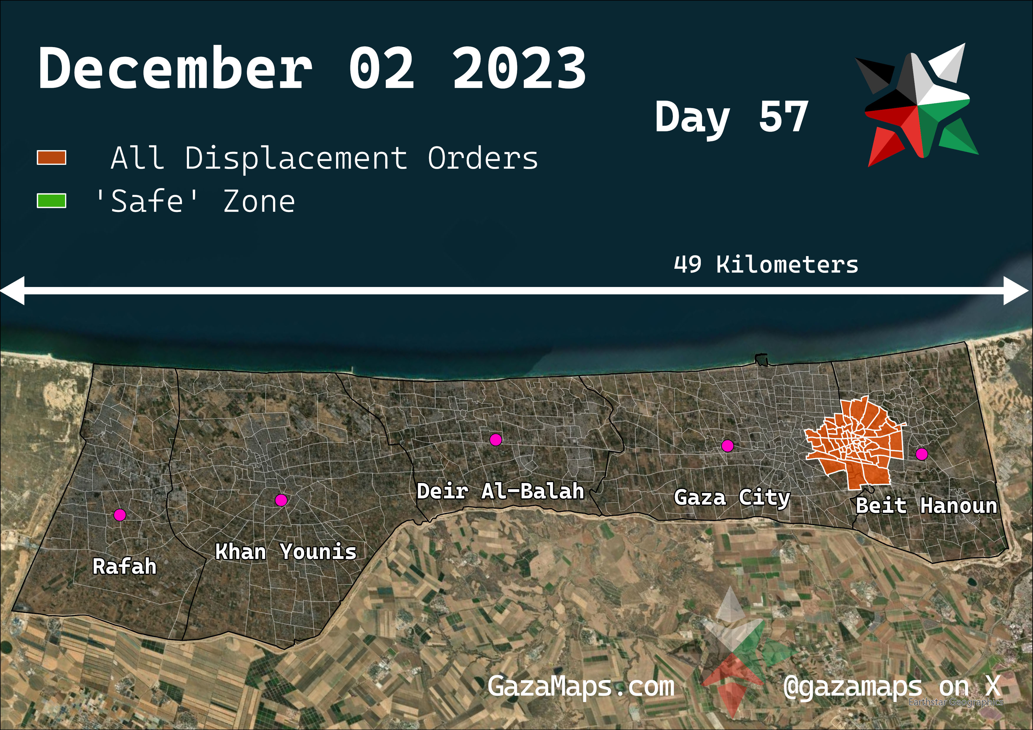 GazaMaps original map, based on IDF displacement order from 02 December 2023