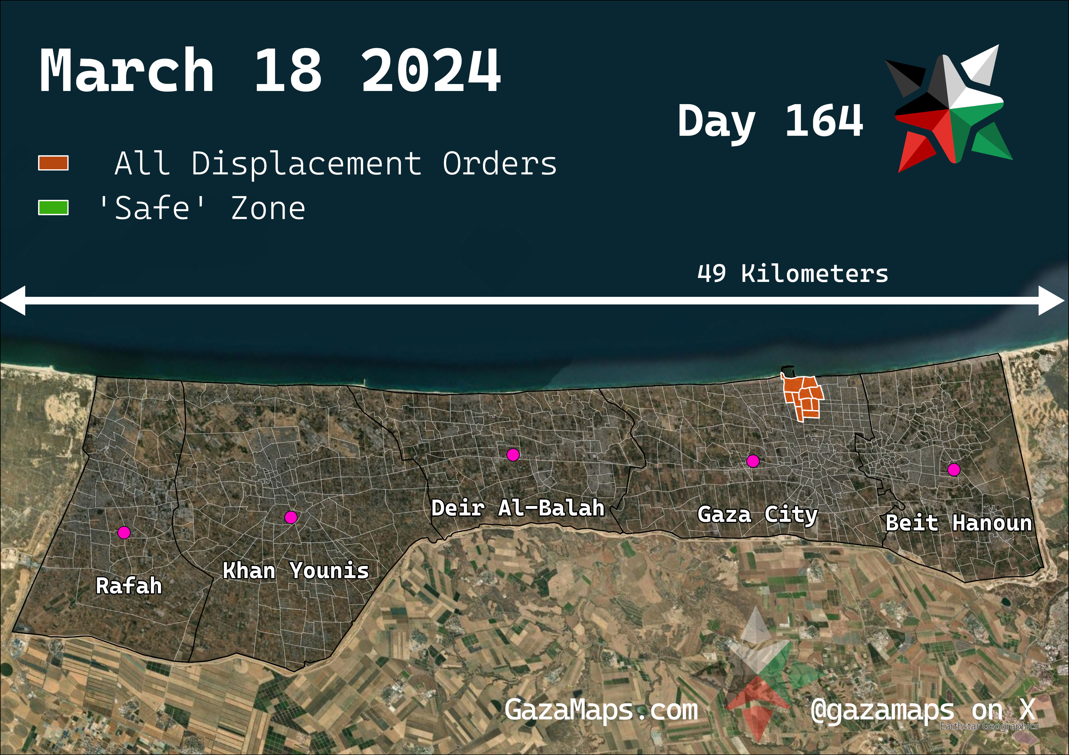 GazaMaps original map, based on IDF displacement order from 18 March 2024