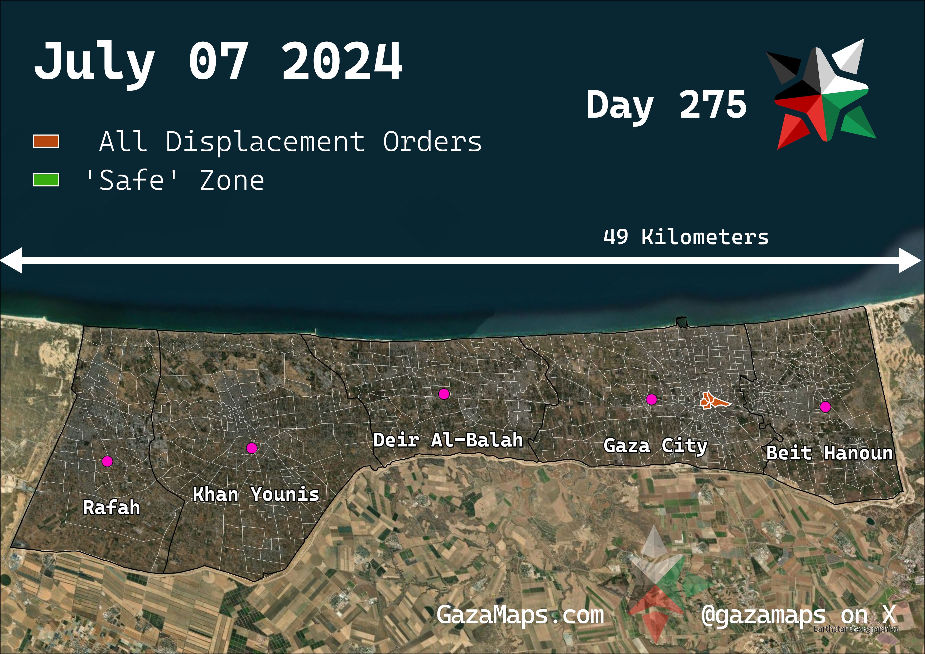 GazaMaps original map, based on IDF displacement order from 07 July 2024
