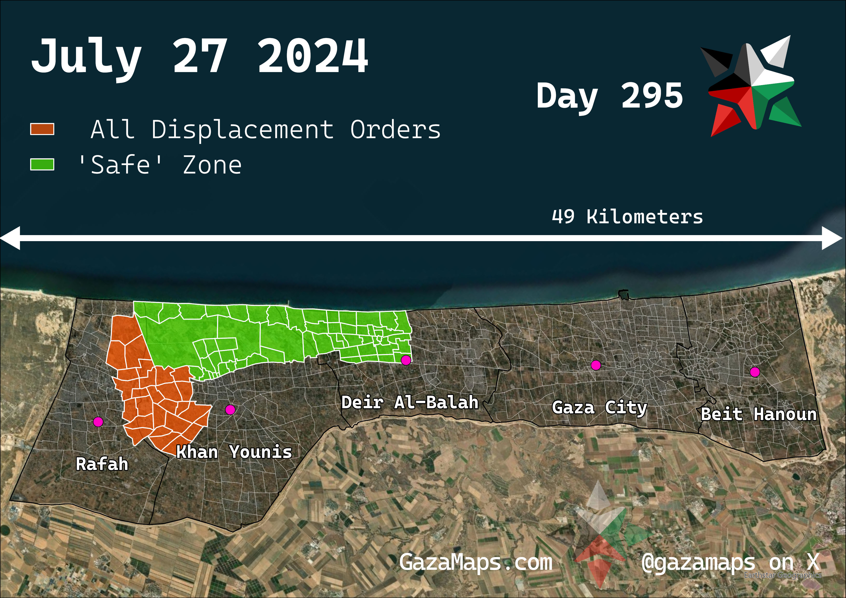 GazaMaps original map, based on IDF displacement order from 27 July 2024