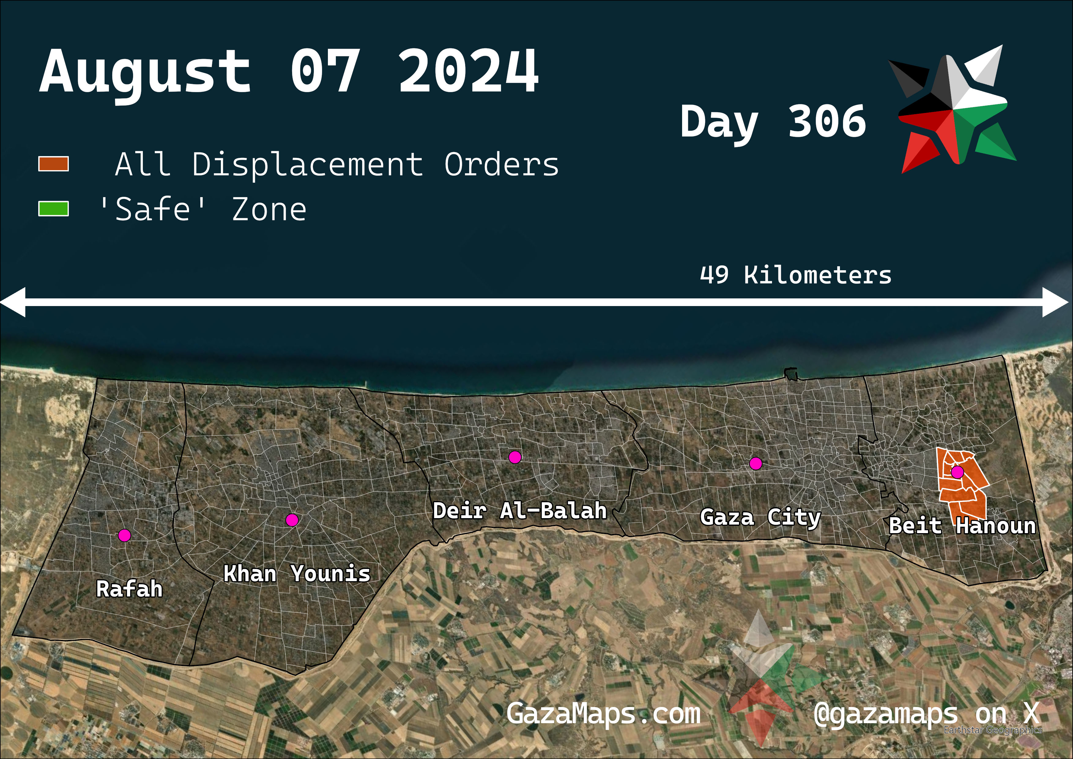GazaMaps original map, based on IDF displacement order from 07 August 2024