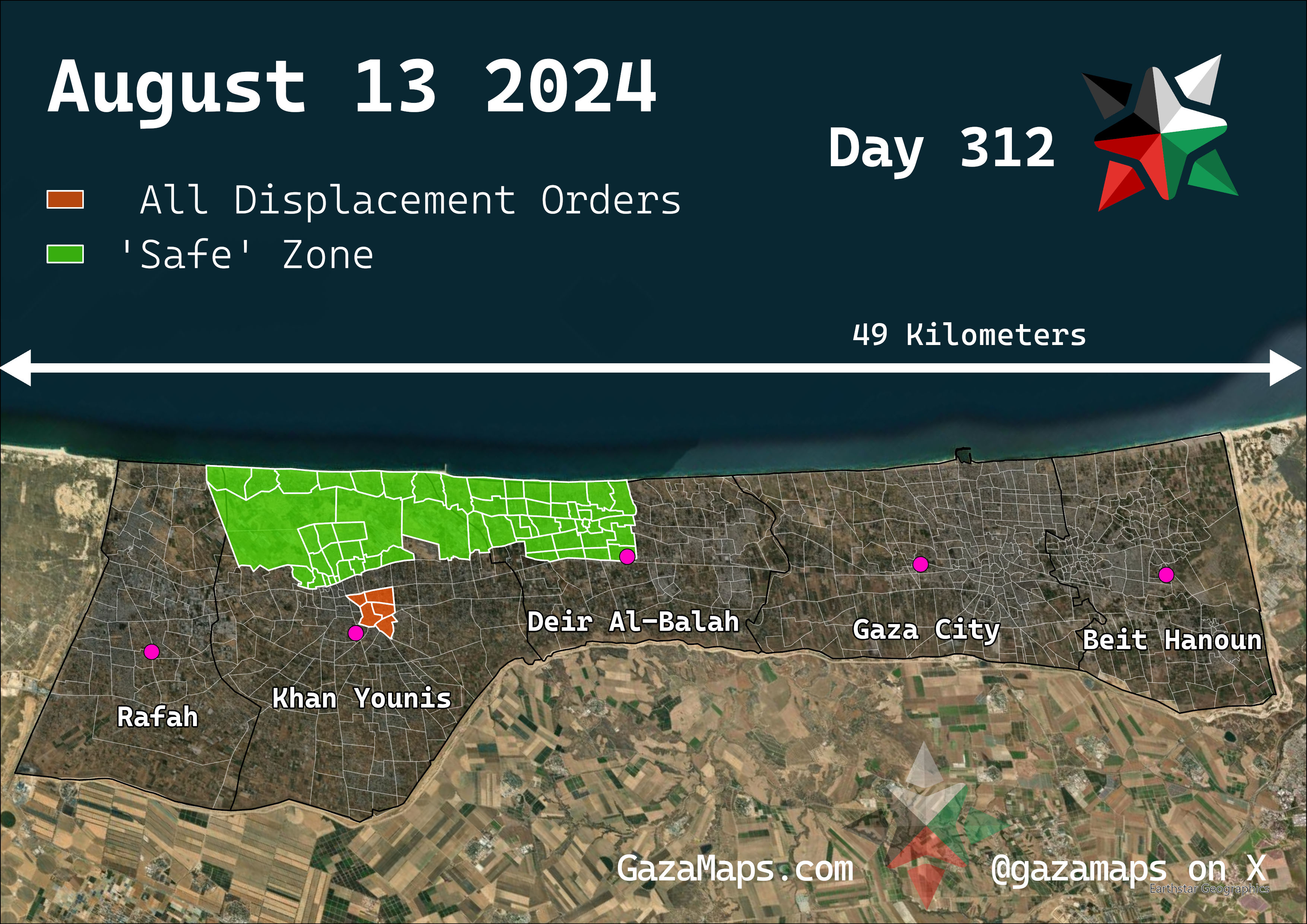 GazaMaps original map, based on IDF displacement order from 13 August 2024