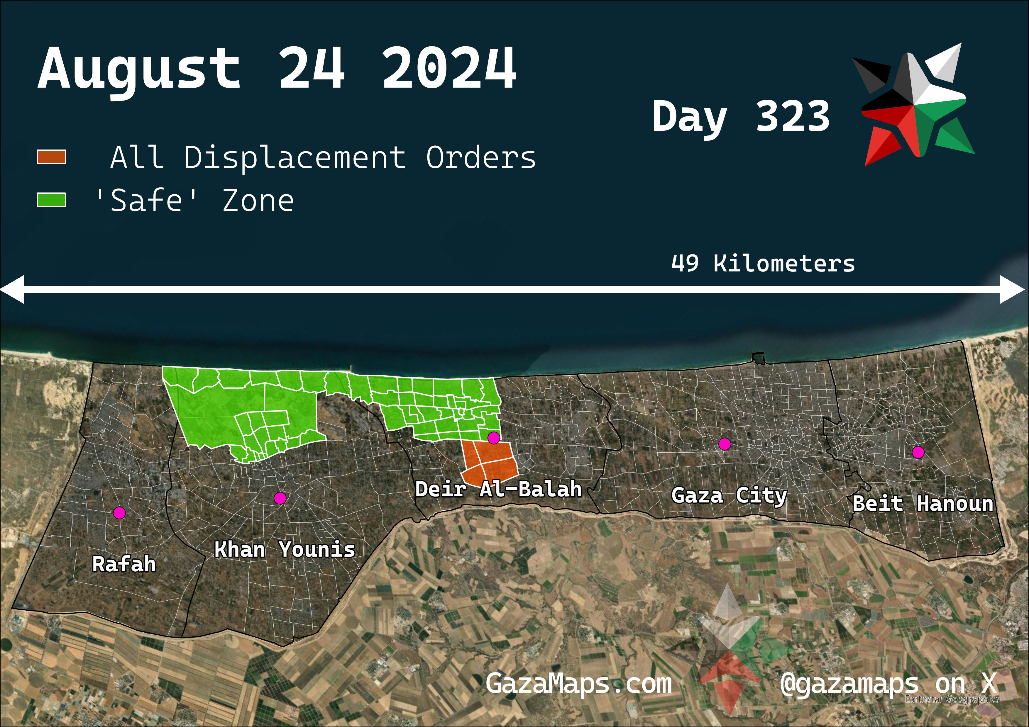 GazaMaps original map, based on IDF displacement order from 24 August 2024