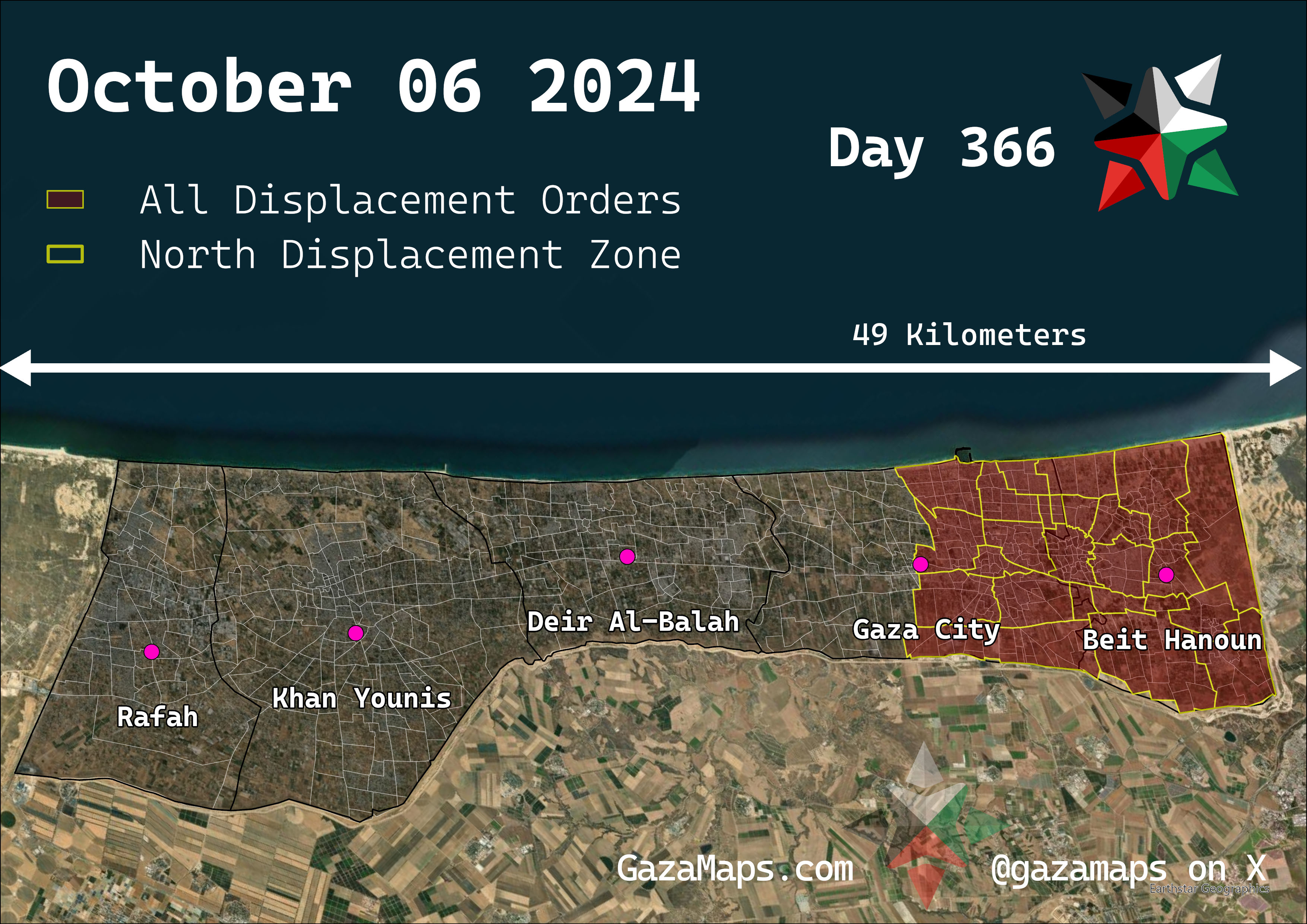 GazaMaps original map, based on IDF displacement order from 06 October 2024