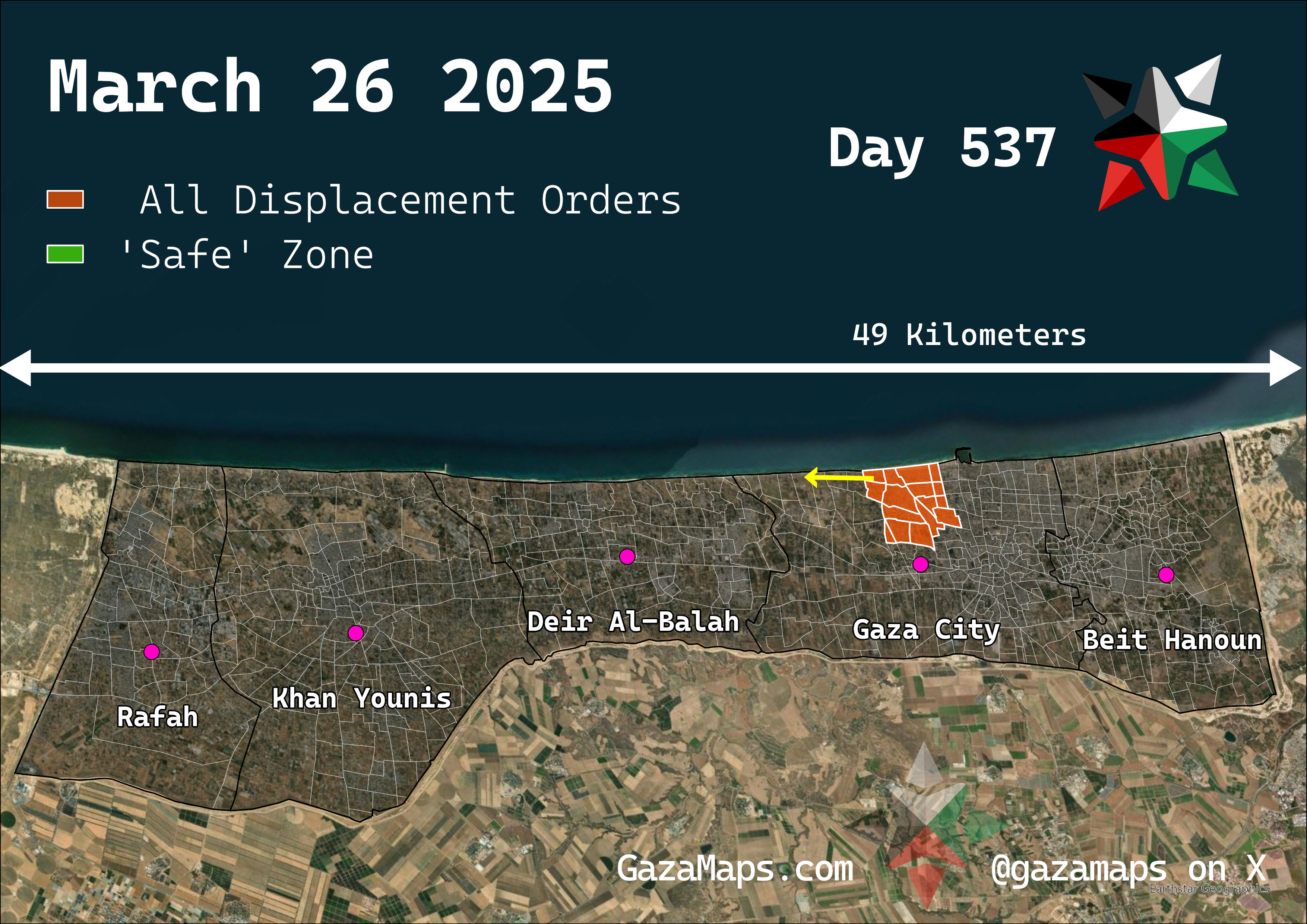 GazaMaps original map, based on IDF displacement order from 26 March 2025