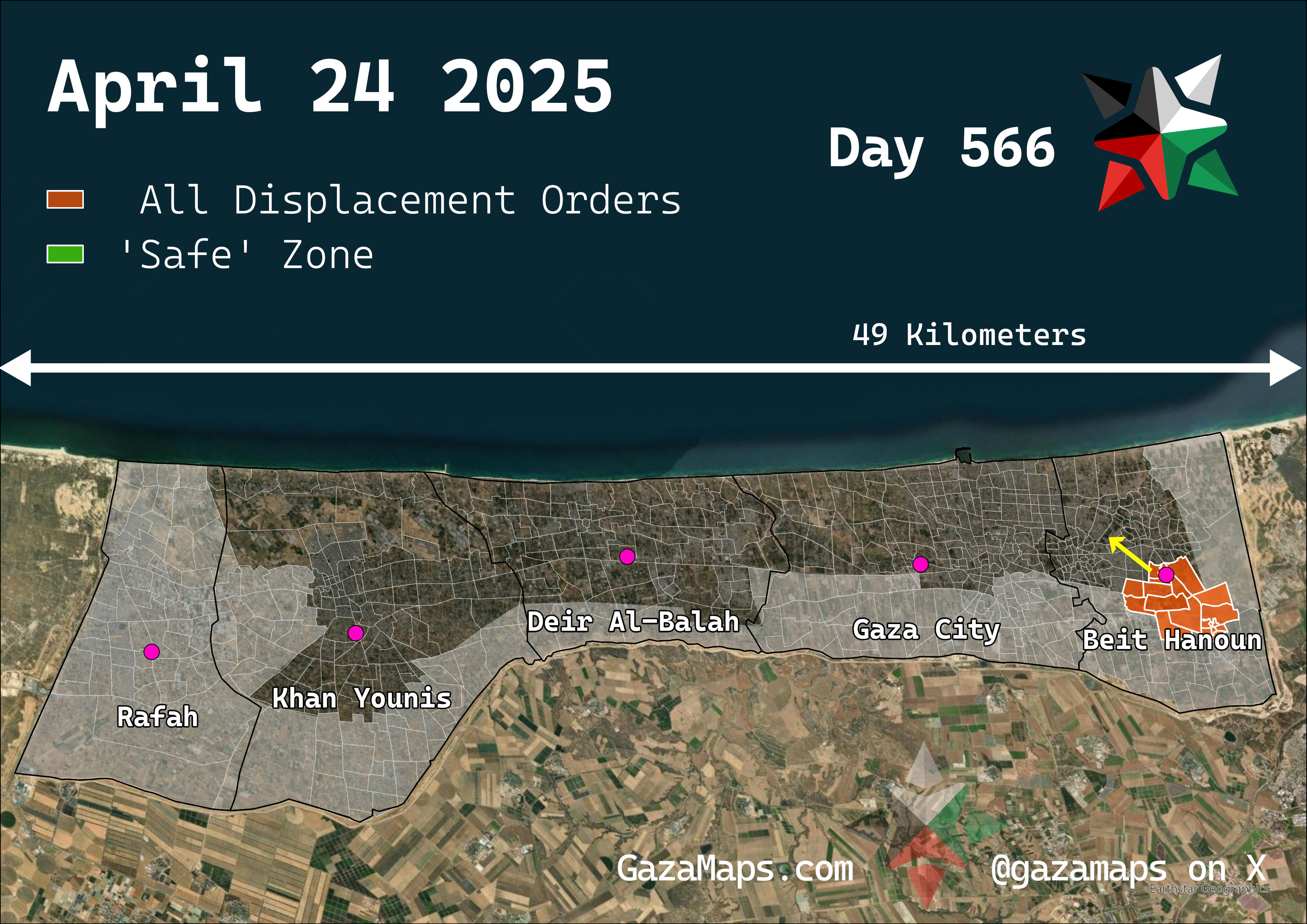 GazaMaps original map, based on IDF displacement order from 24 April 2025