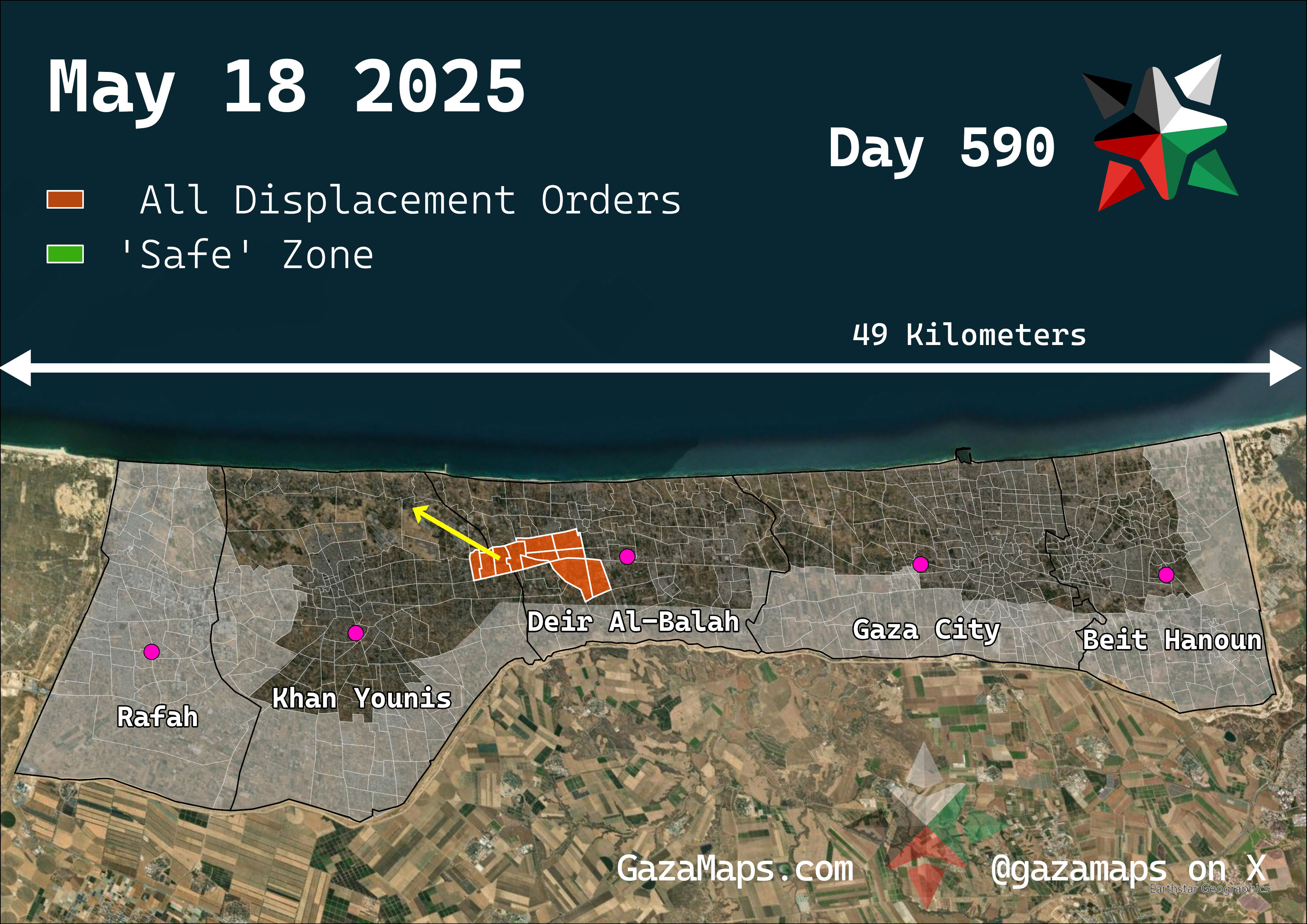 GazaMaps original map, based on IDF displacement order from 18 May 2025