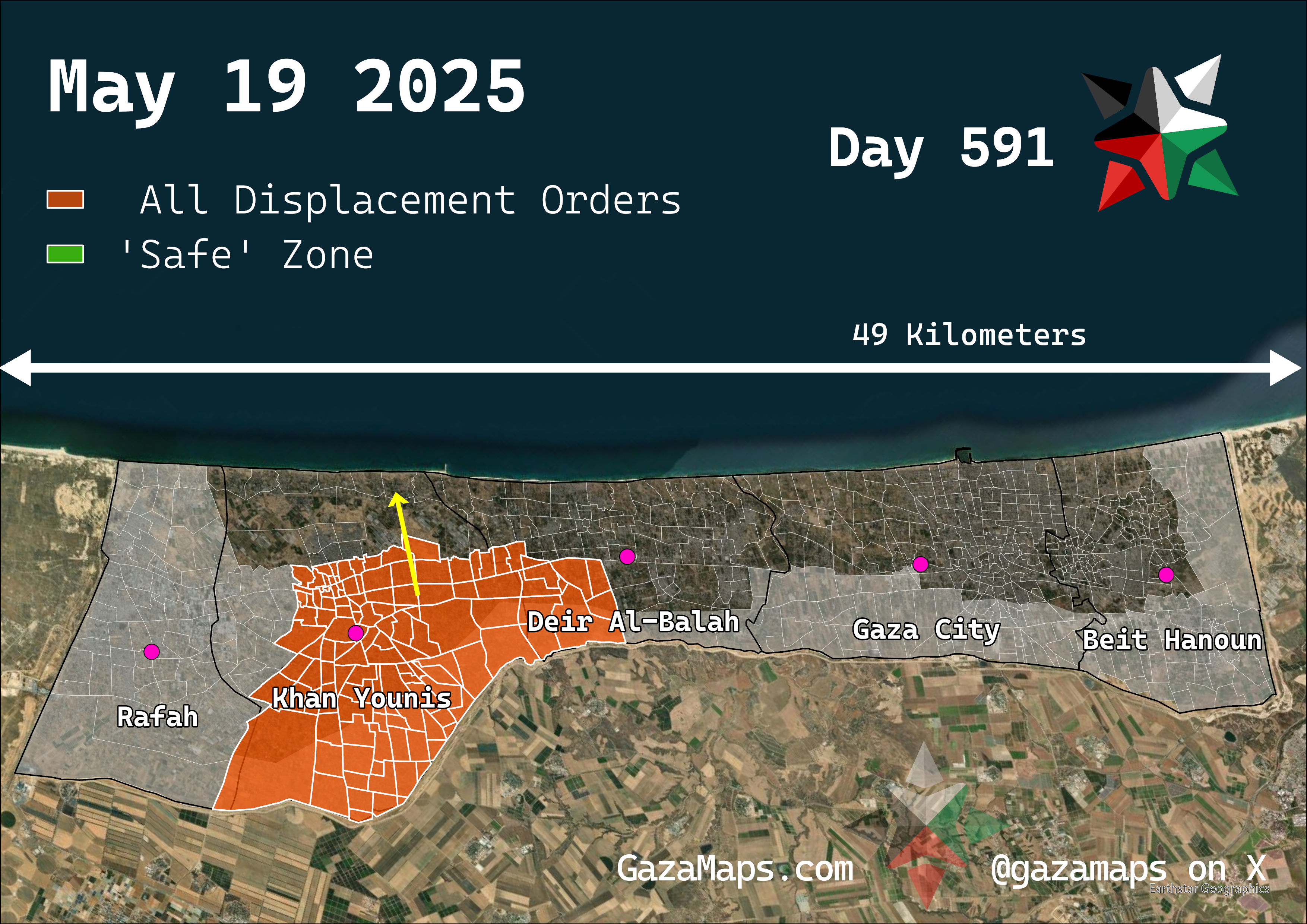 GazaMaps original map, based on IDF displacement order from 19 May 2025