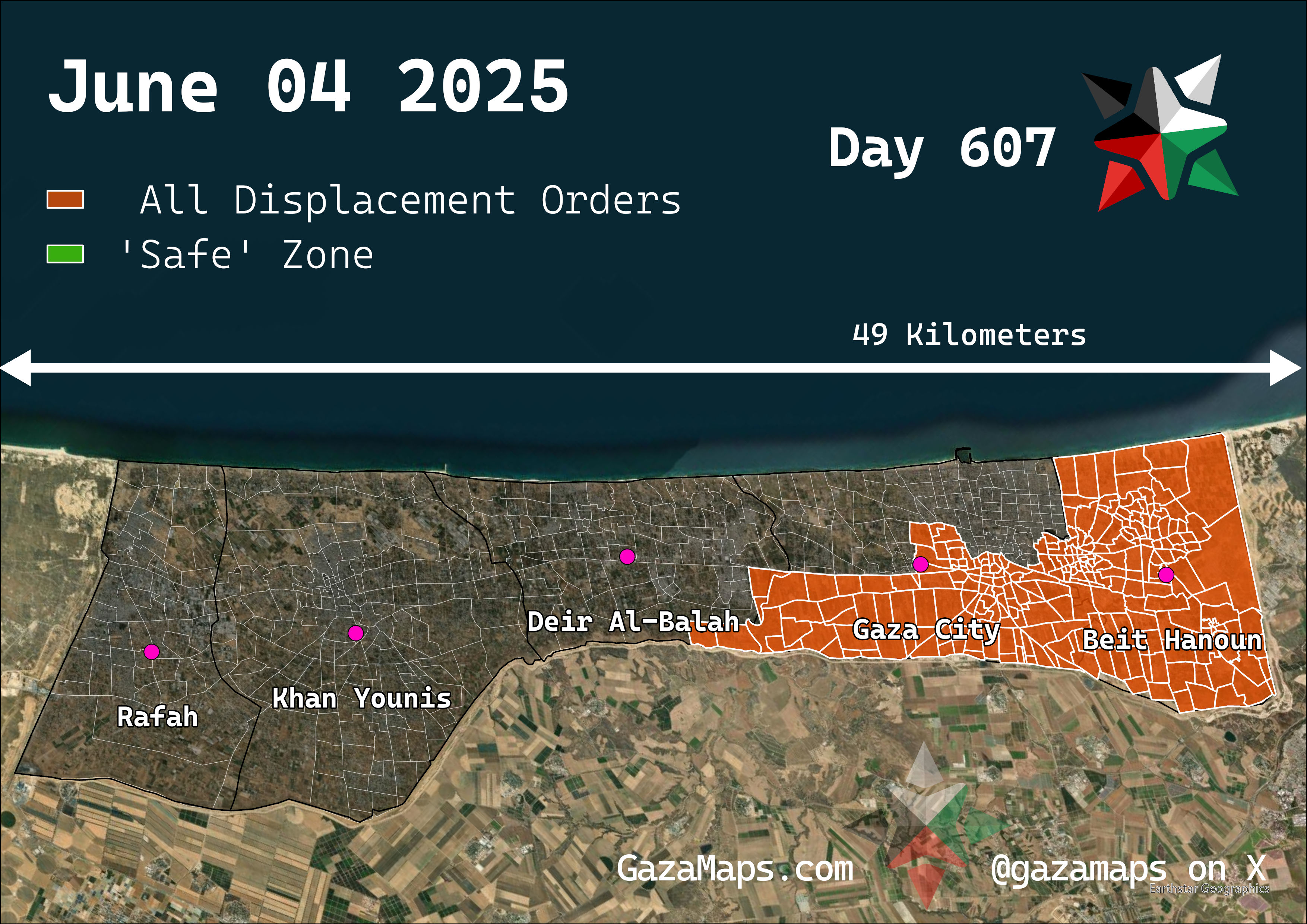 GazaMaps original map, based on IDF displacement order from 04 June 2025