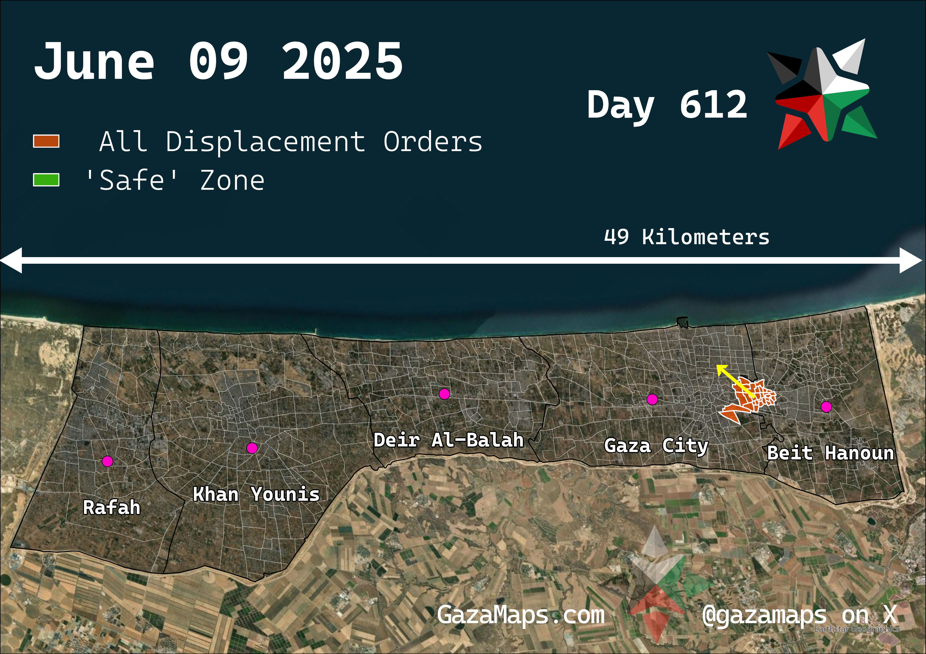 GazaMaps original map, based on IDF displacement order from 09 June 2025