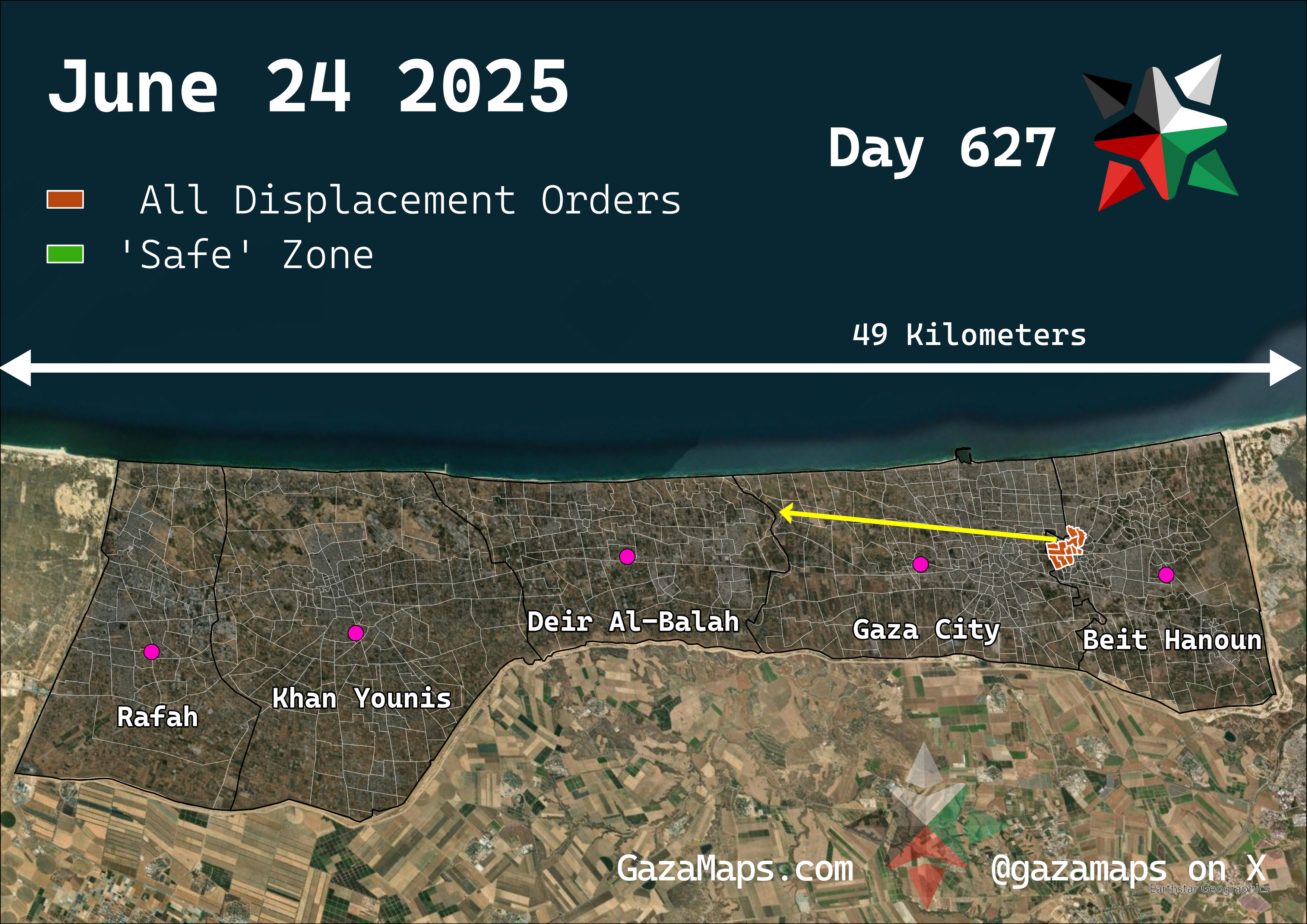 GazaMaps original map, based on IDF displacement order from 24 June 2025