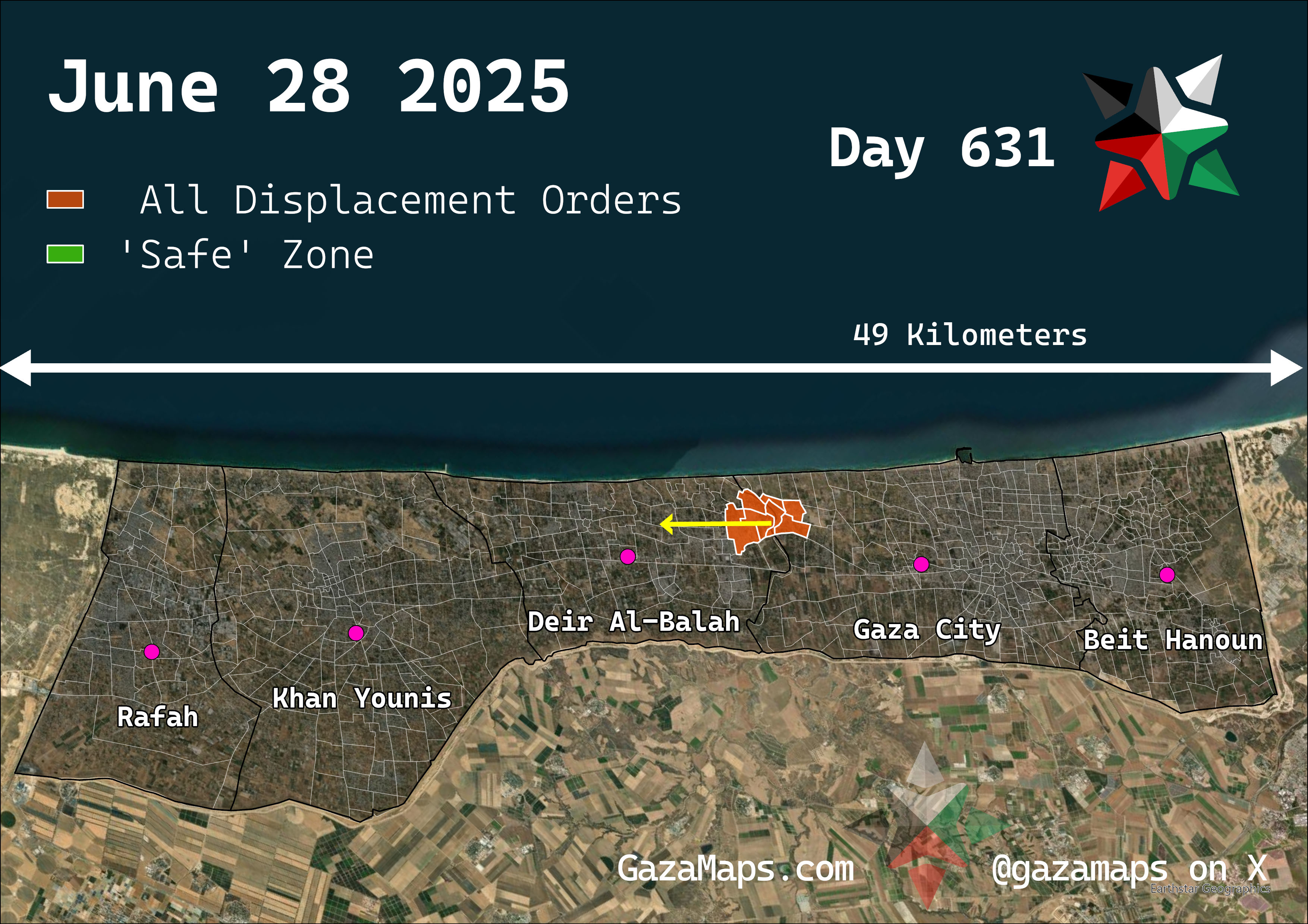 GazaMaps original map, based on IDF displacement order from 28 June 2025