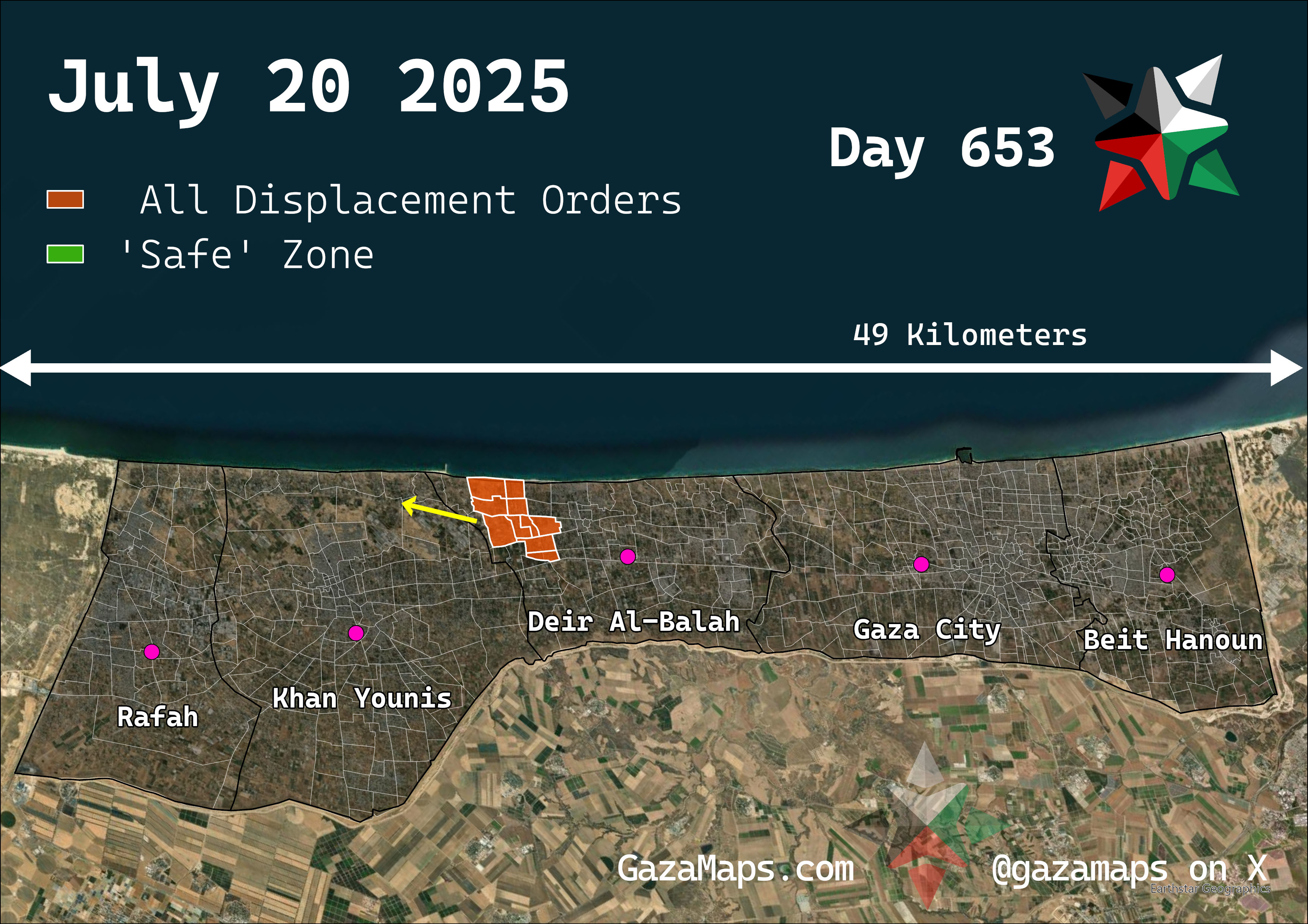 GazaMaps original map, based on IDF displacement order from 20 July 2025