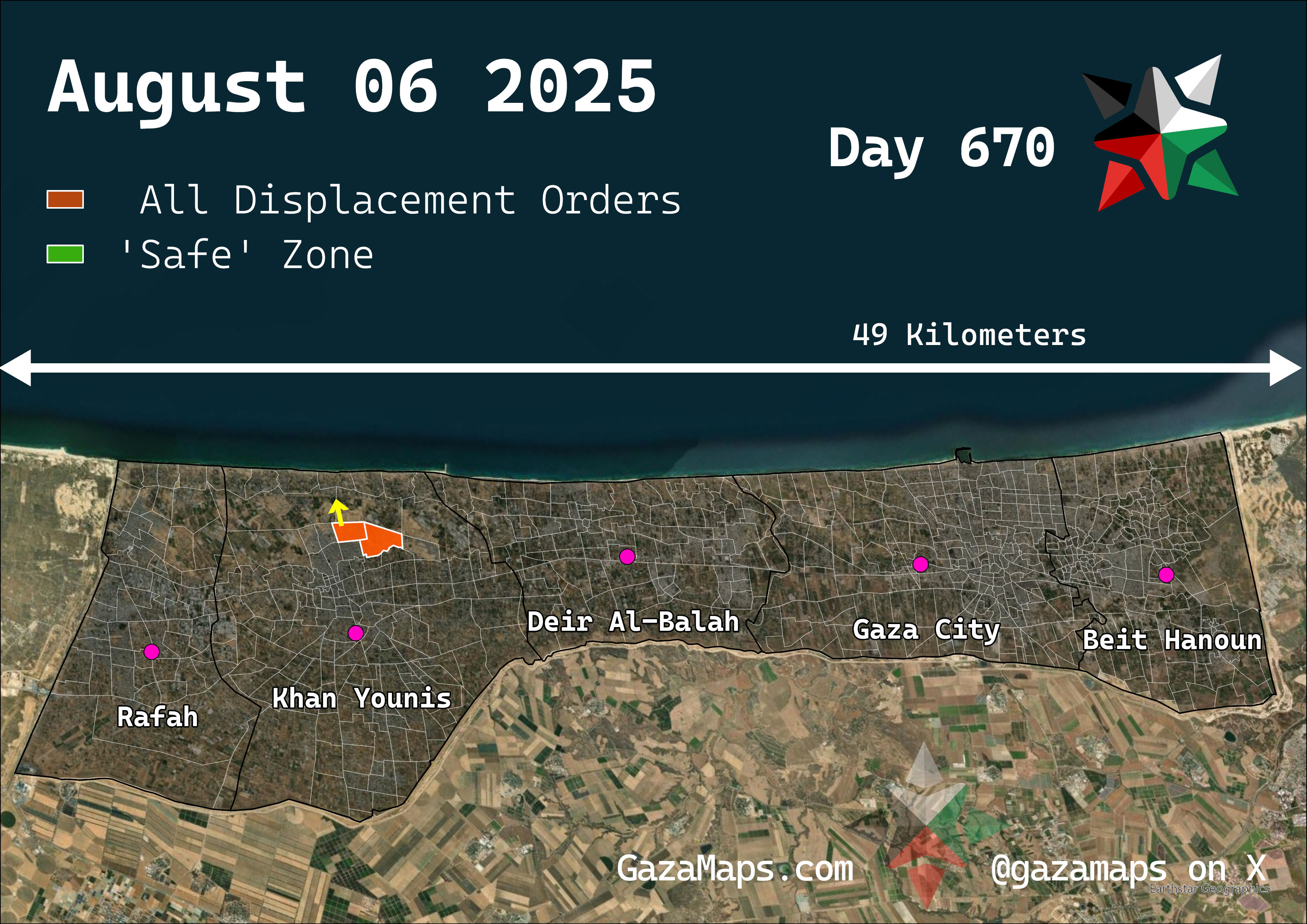 GazaMaps original map, based on IDF displacement order from 06 August 2025