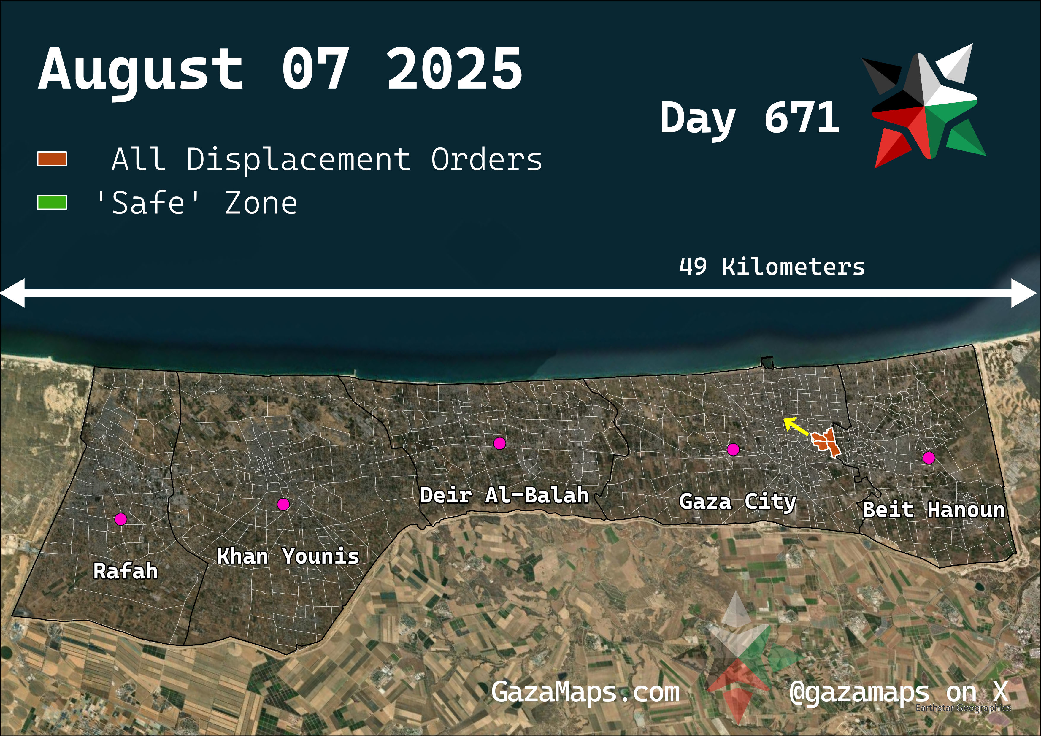GazaMaps original map, based on IDF displacement order from 07 August 2025