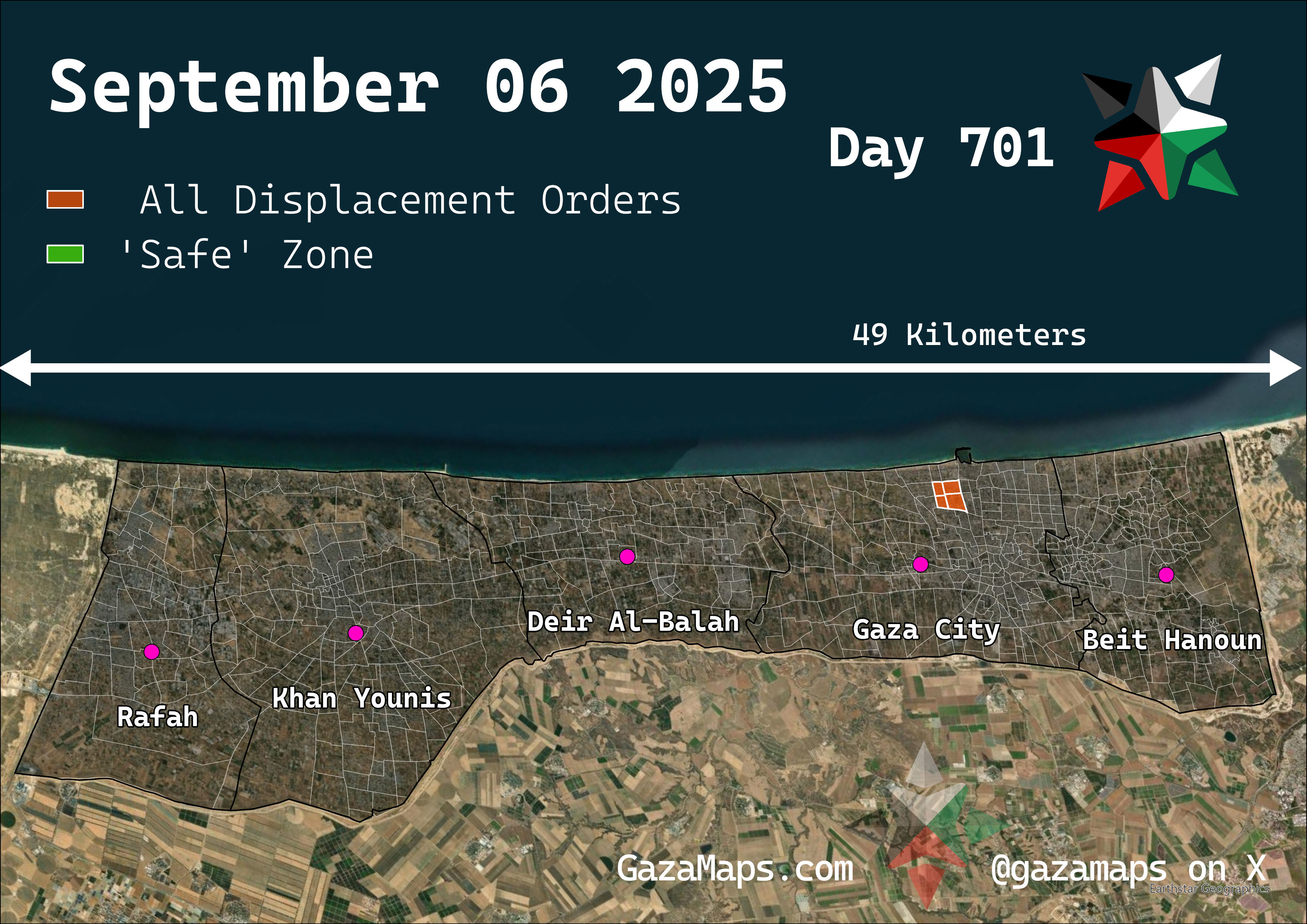 GazaMaps original map, based on IDF displacement order from 06 September 2025