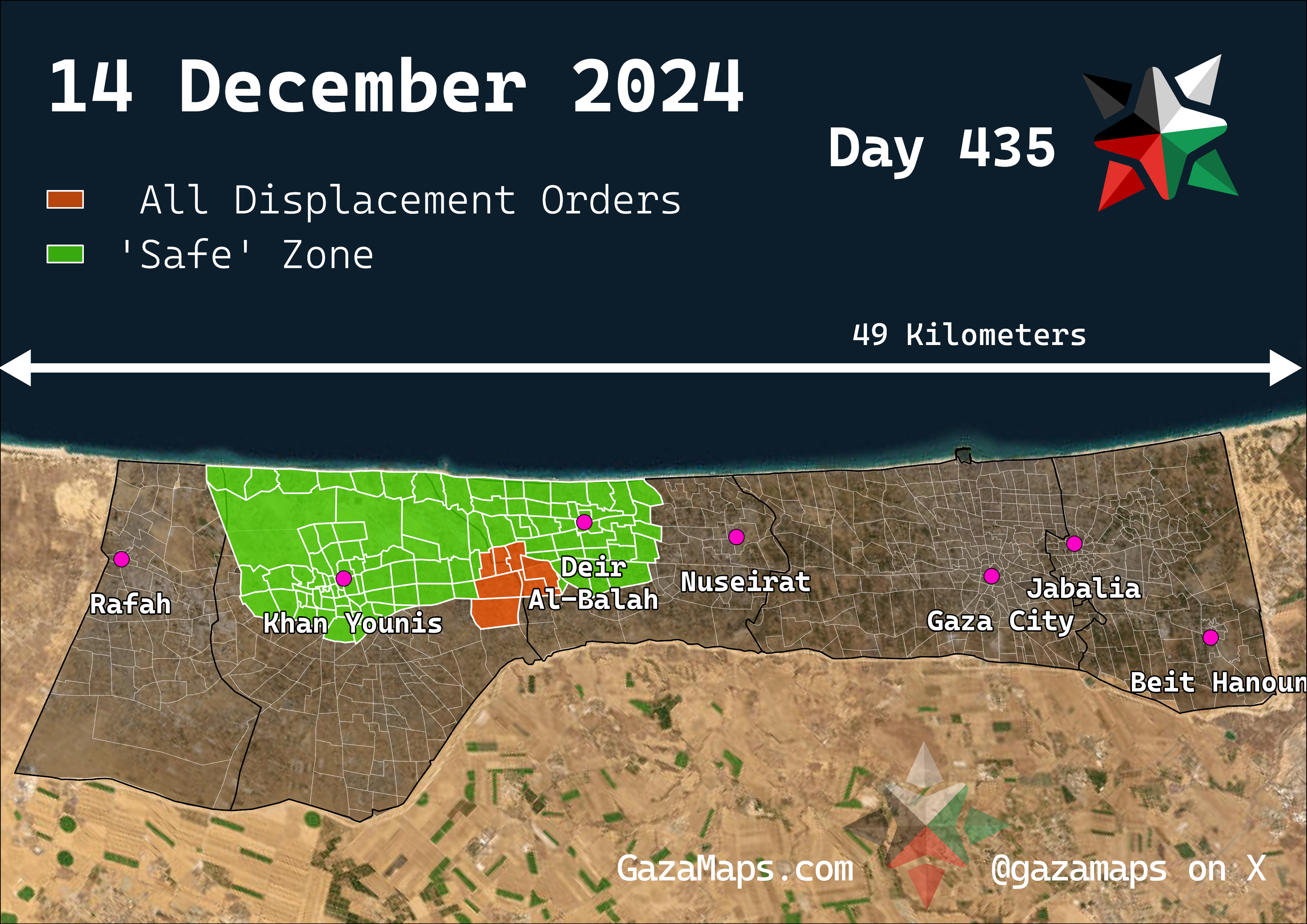 GazaMaps original map, based on IDF displacement order from 14 Dec 2024