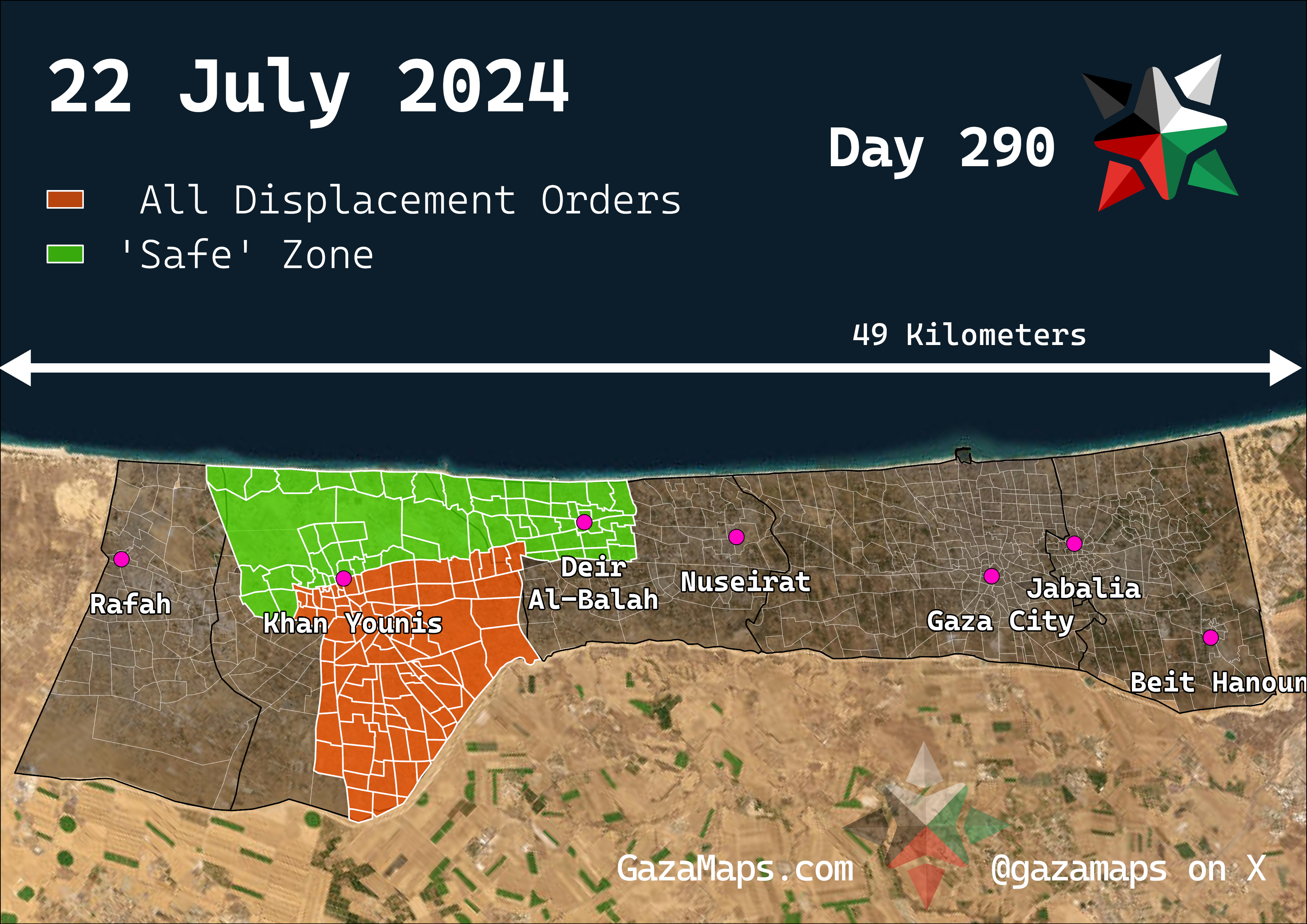 GazaMaps original map, based on IDF displacement order from 22 Jul 2024