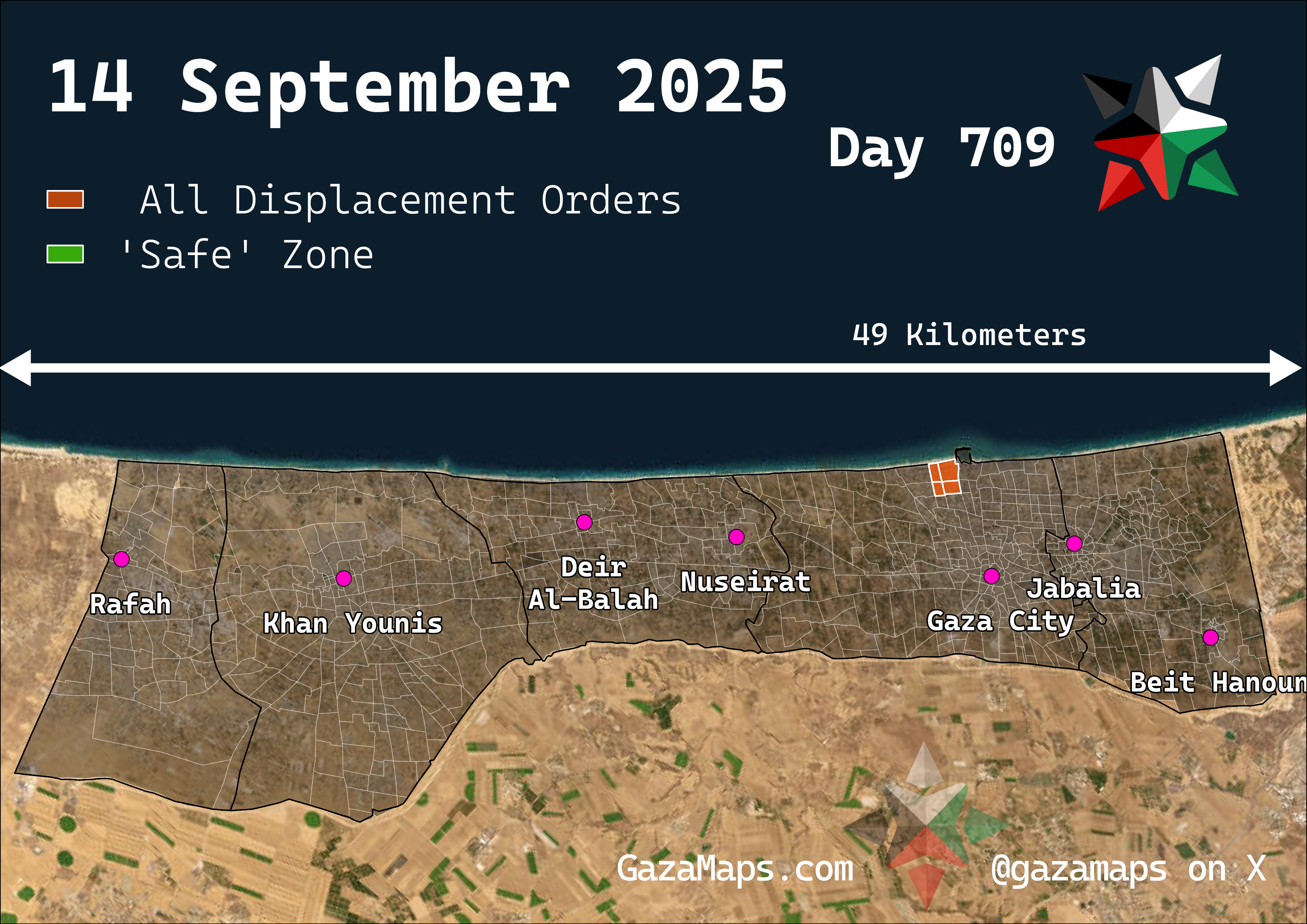 GazaMaps original map, based on IDF displacement order from 14 Sep 2025