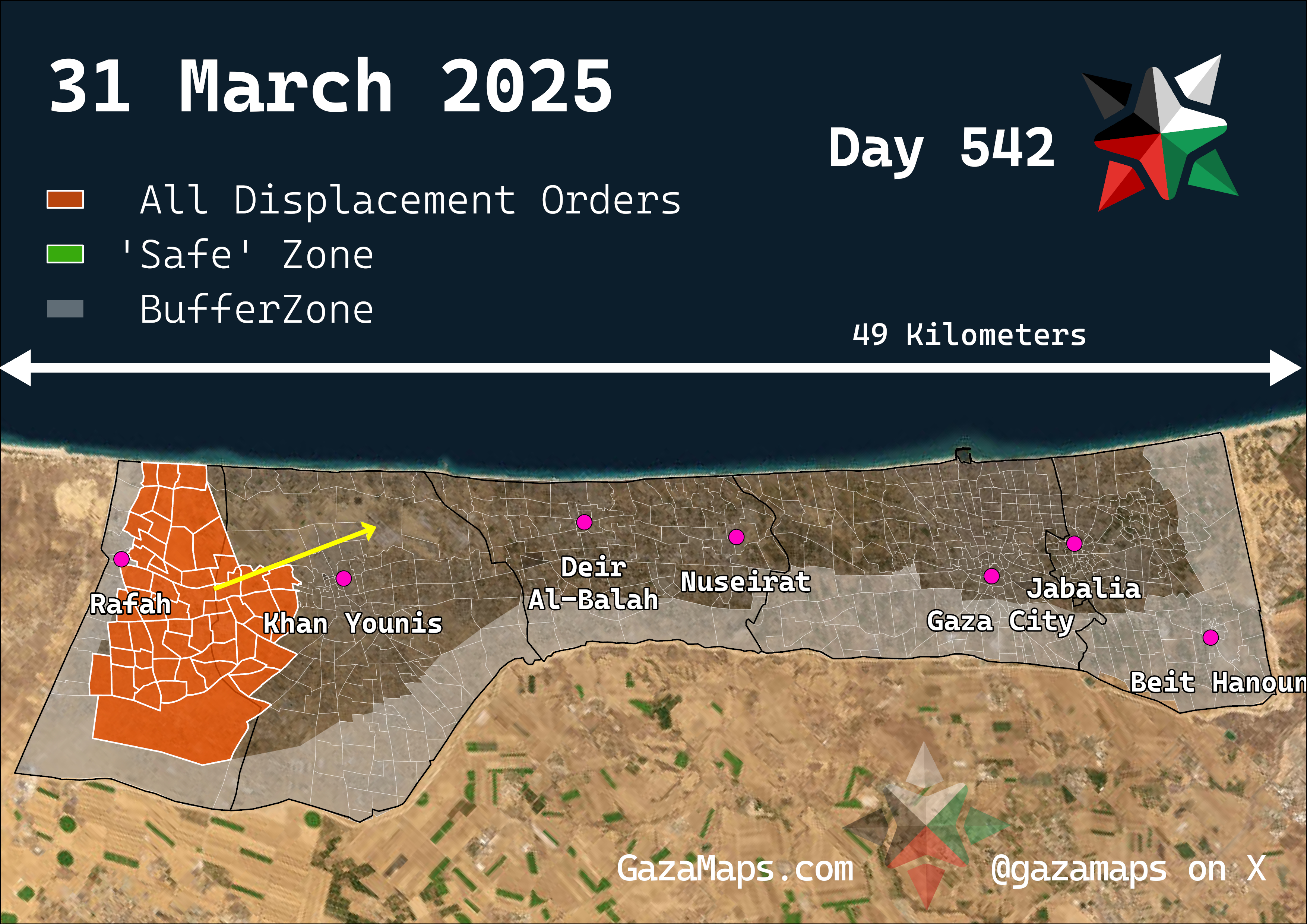 GazaMaps original map, based on IDF displacement order from 31 Mar 2025