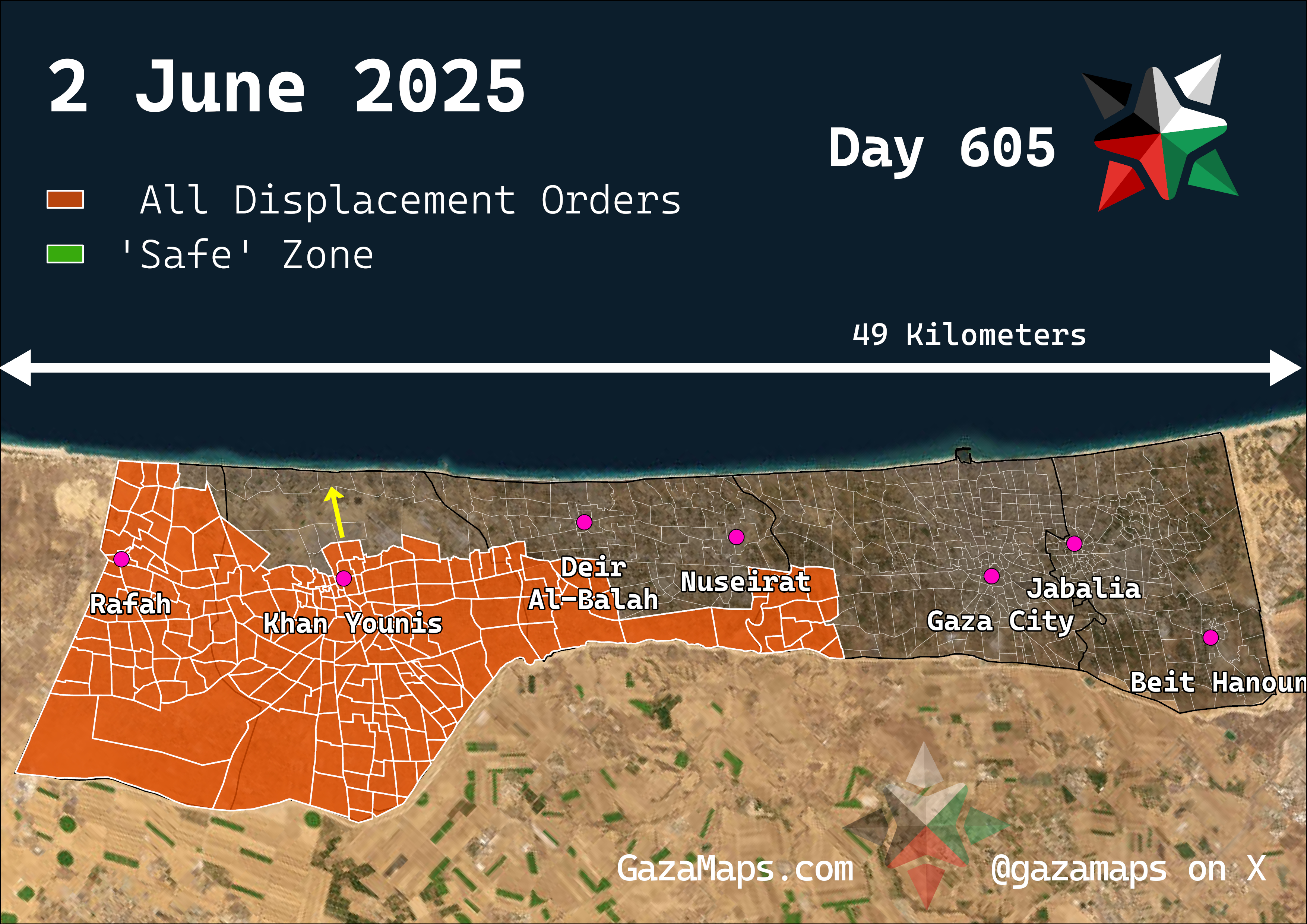 GazaMaps original map, based on IDF displacement order from 2 Jun 2025