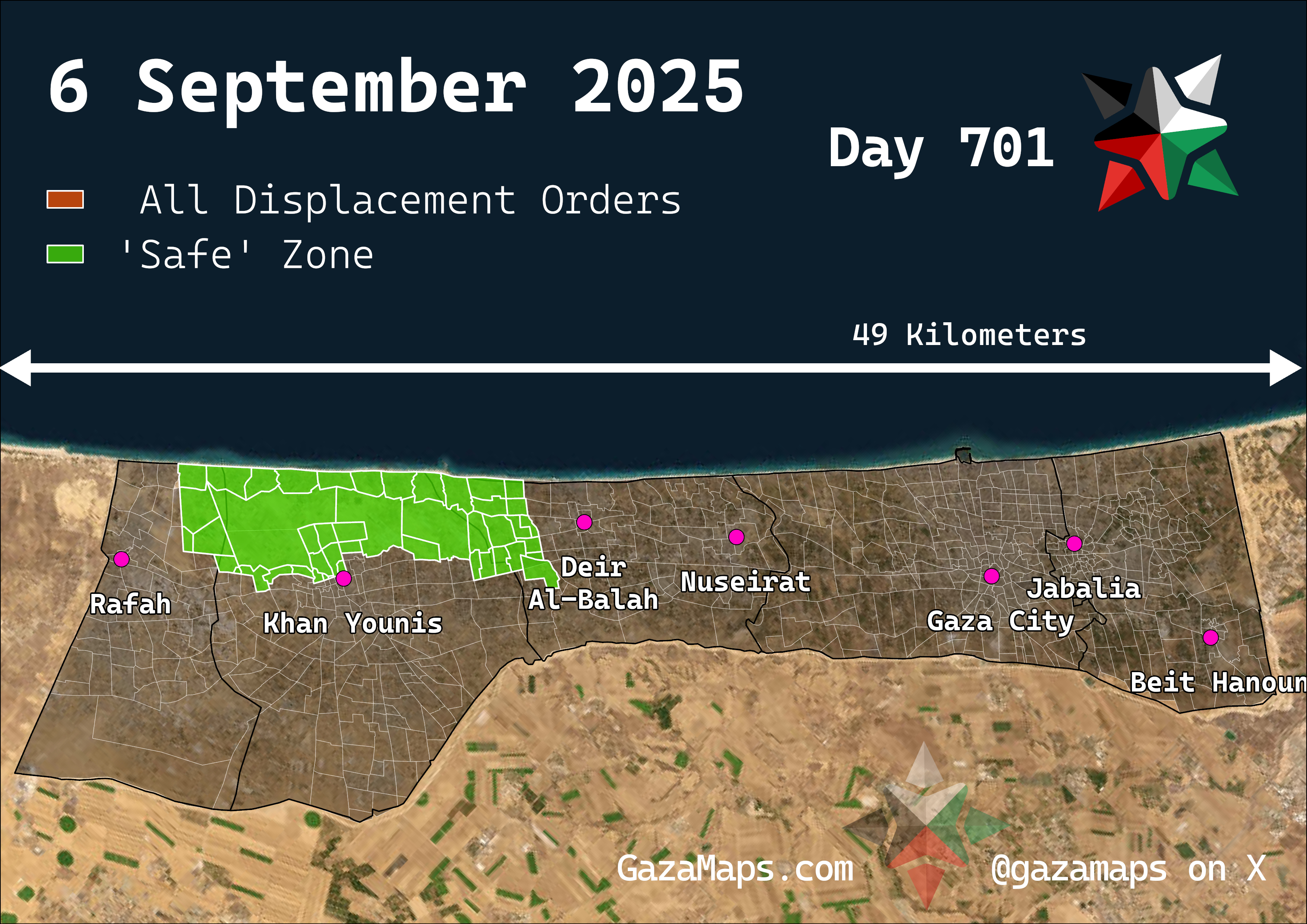 GazaMaps original map, based on IDF displacement order from 6 Sep 2025