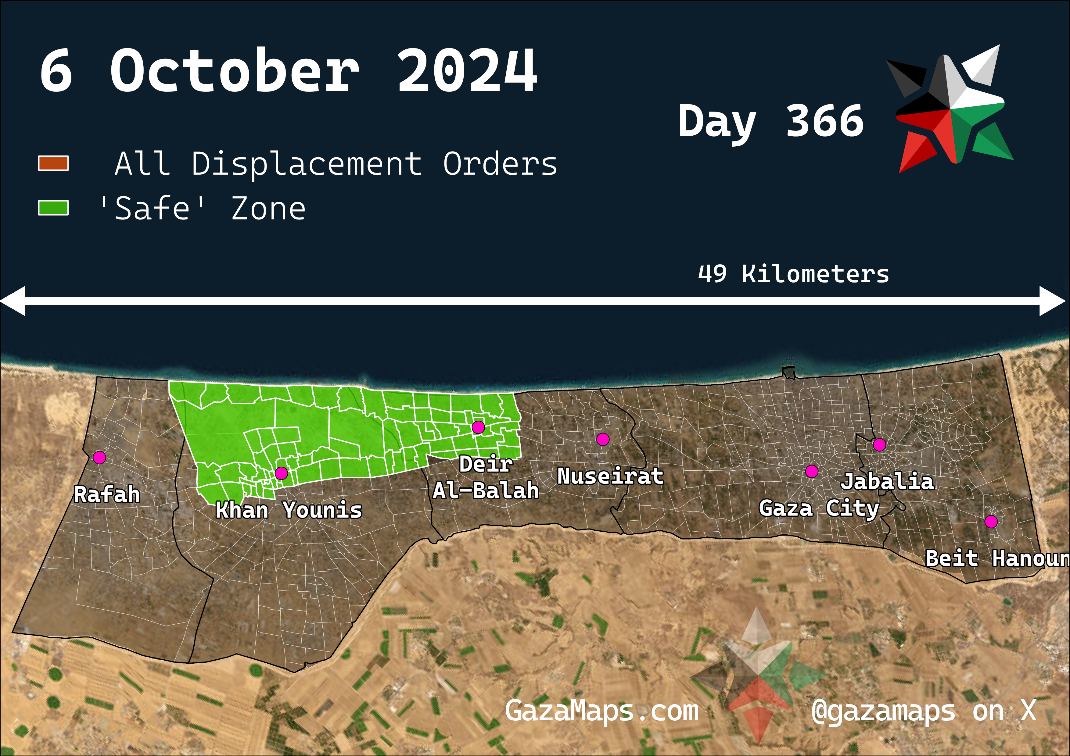 GazaMaps original map, based on IDF displacement order from 6 Oct 2024