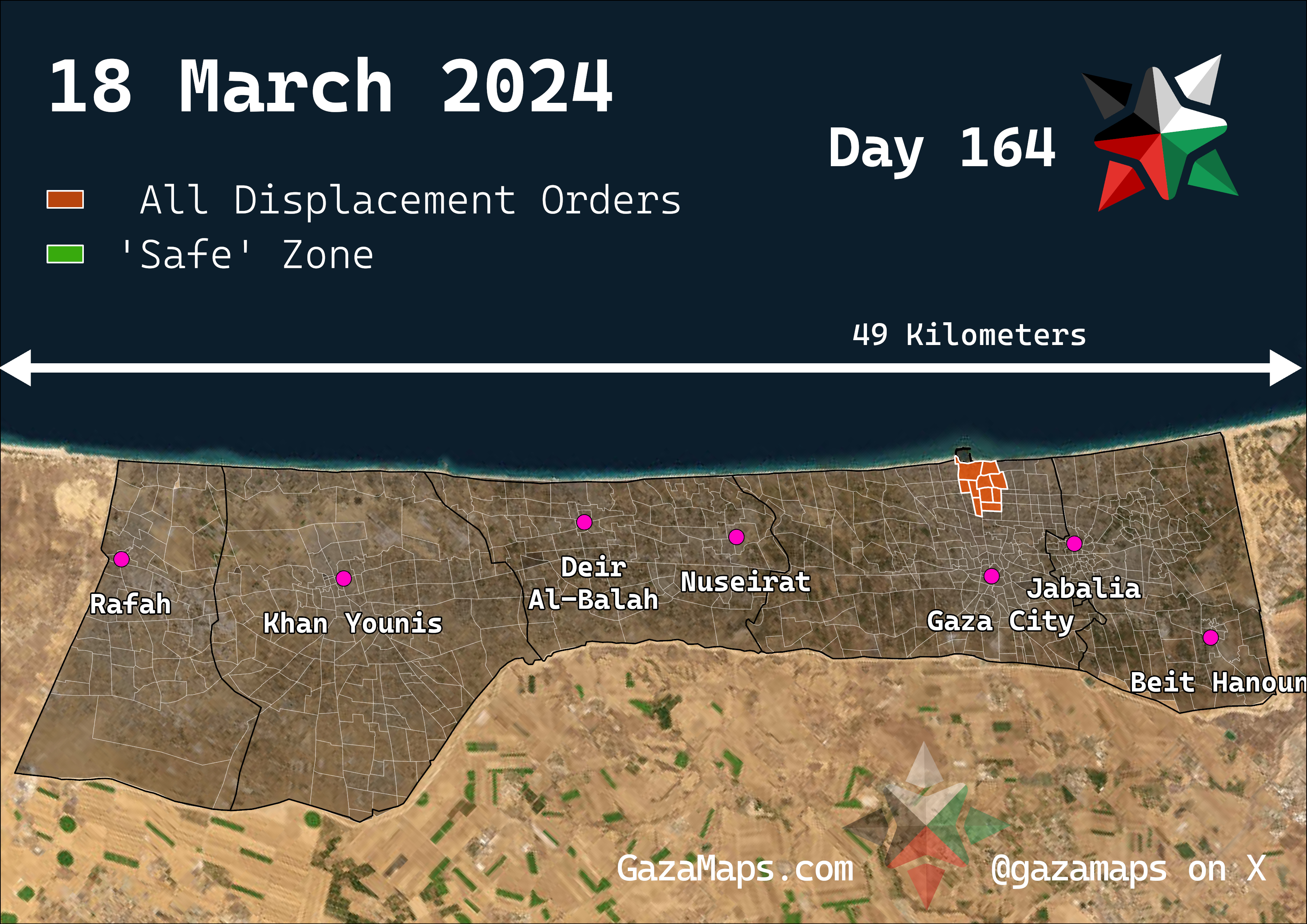 GazaMaps original map, based on IDF displacement order from 18 Mar 2024