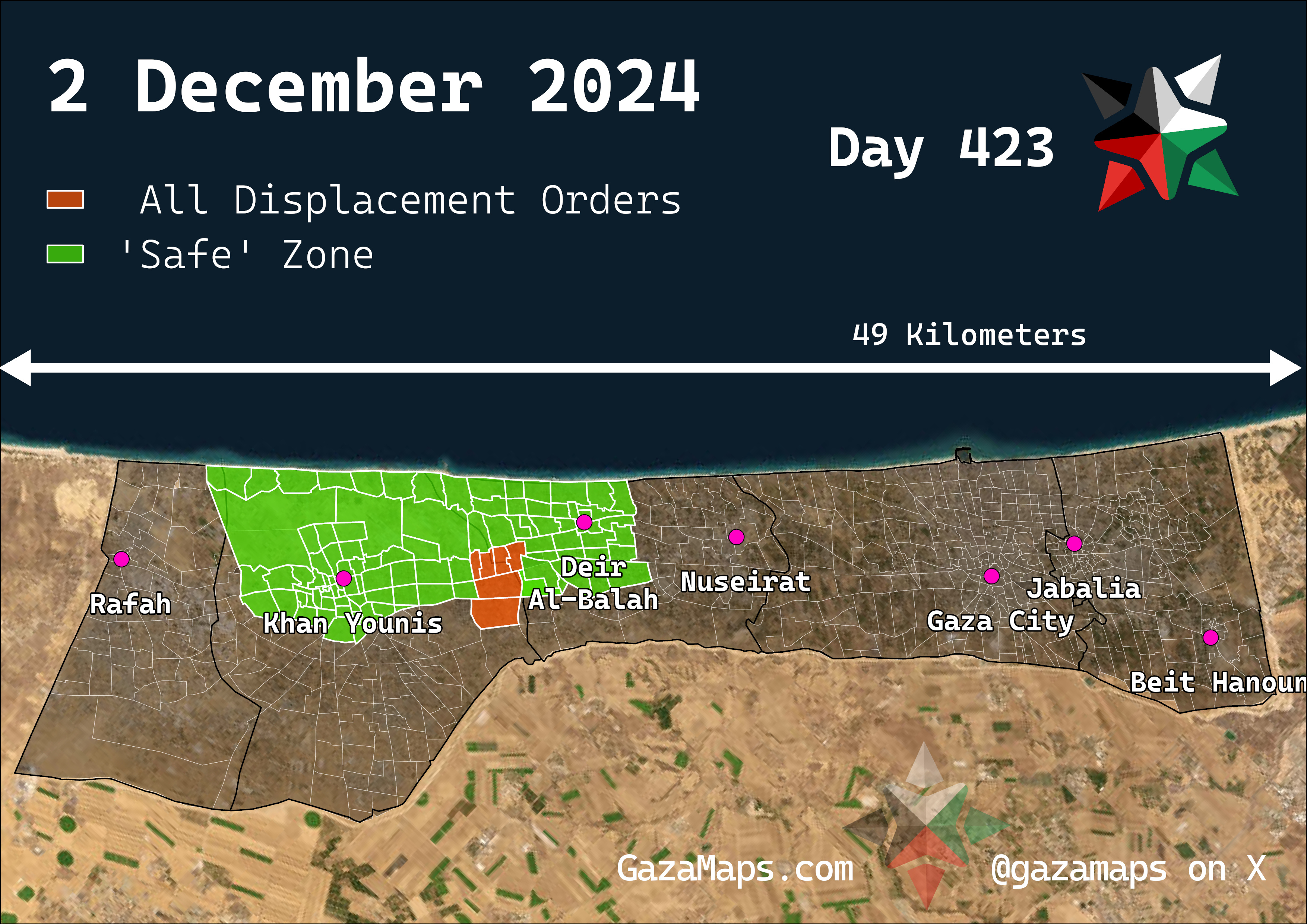 GazaMaps original map, based on IDF displacement order from 2 Dec 2024