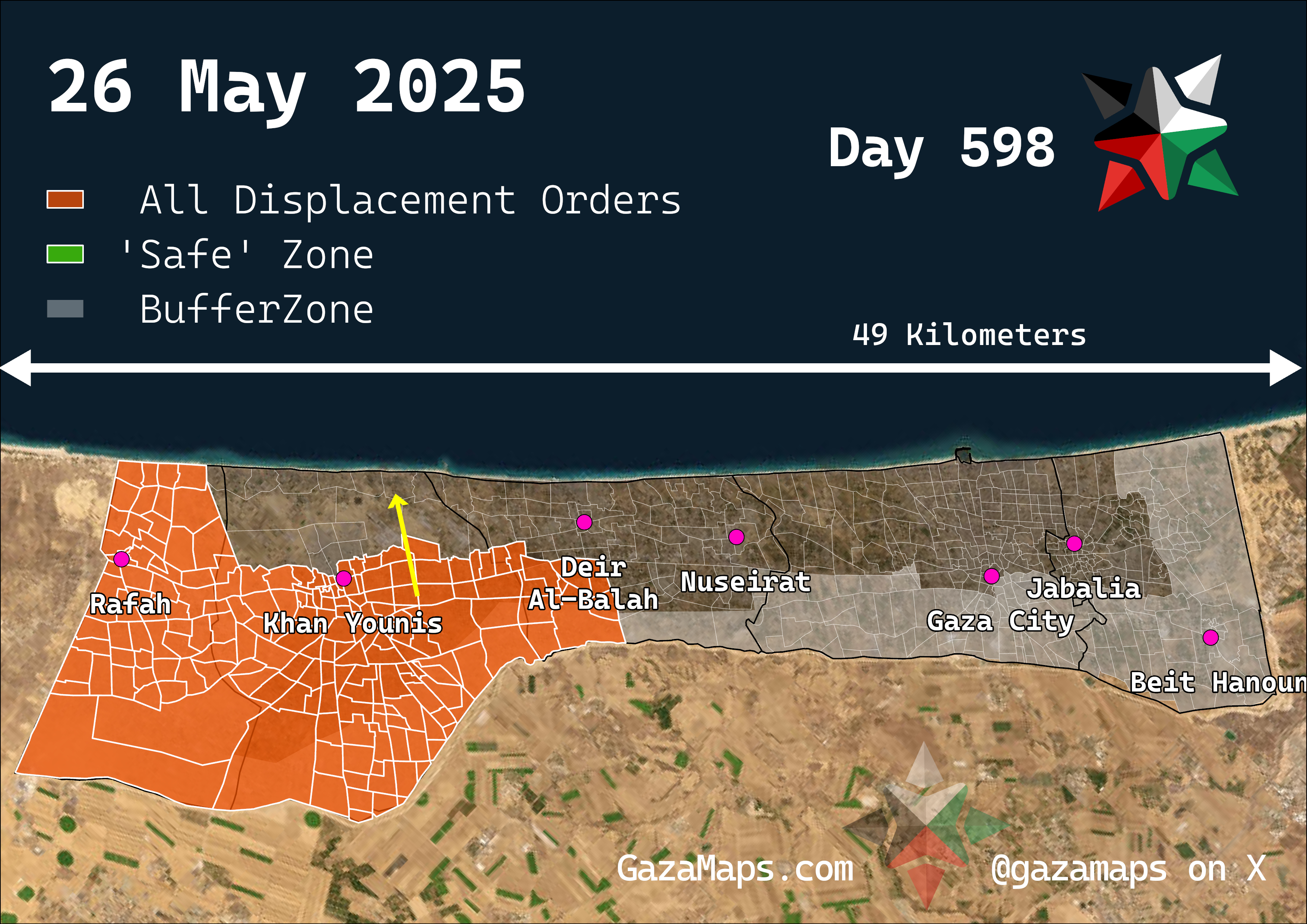 GazaMaps original map, based on IDF displacement order from 26 May 2025