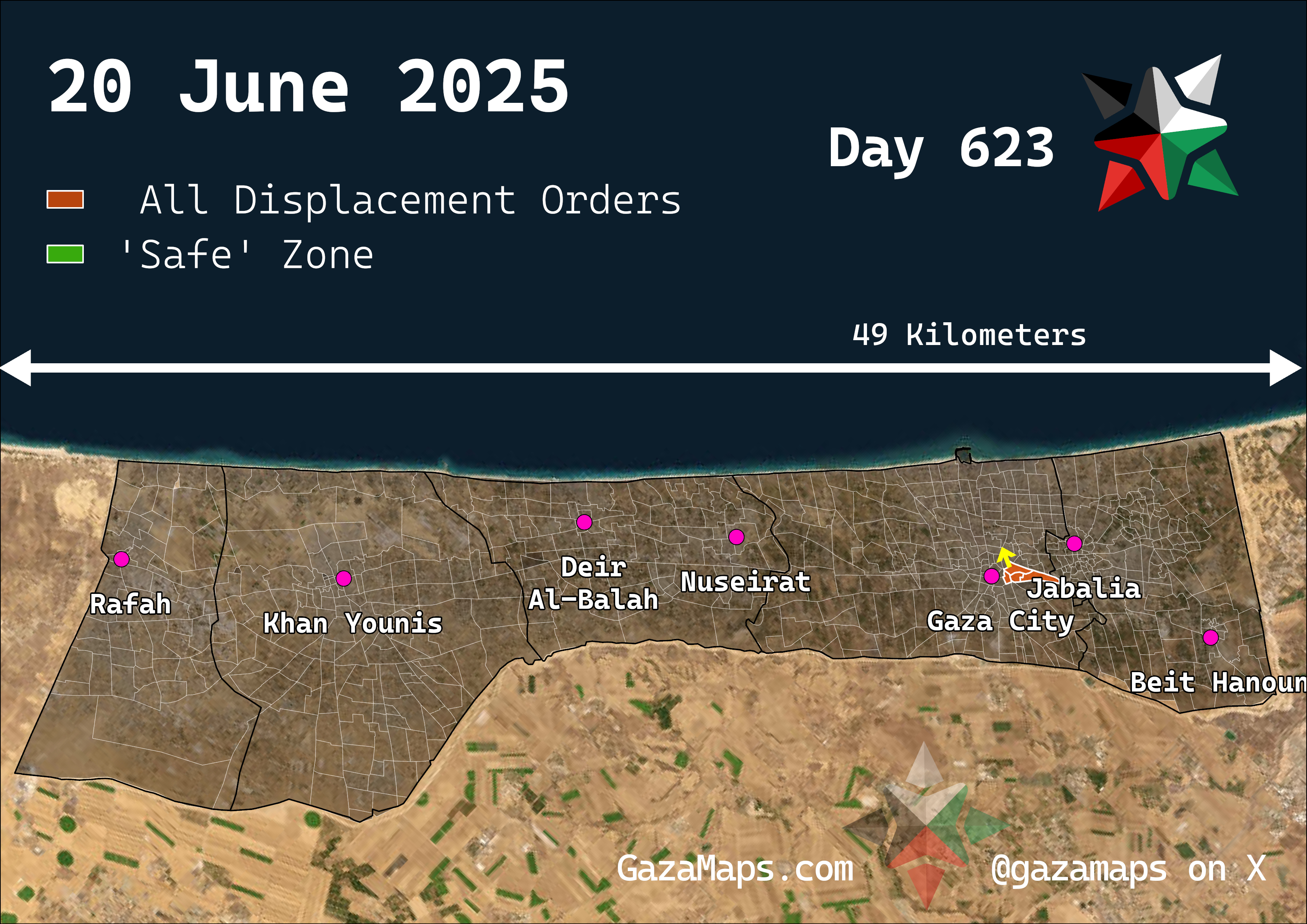 GazaMaps original map, based on IDF displacement order from 20 Jun 2025