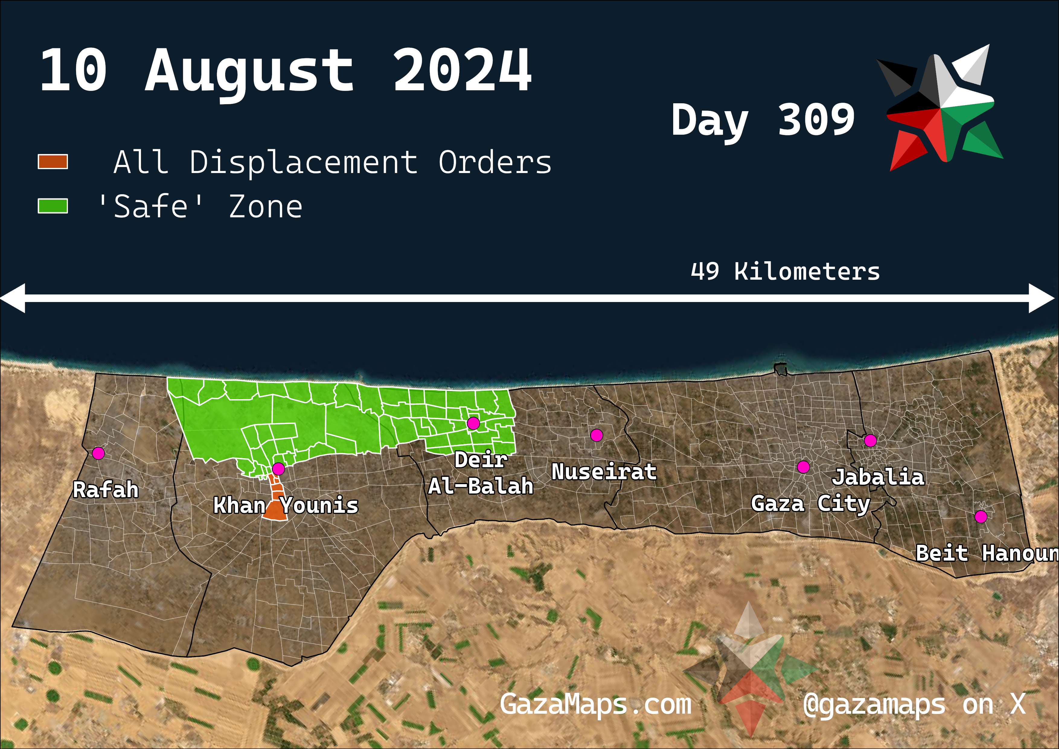 GazaMaps original map, based on IDF displacement order from 10 Aug 2024