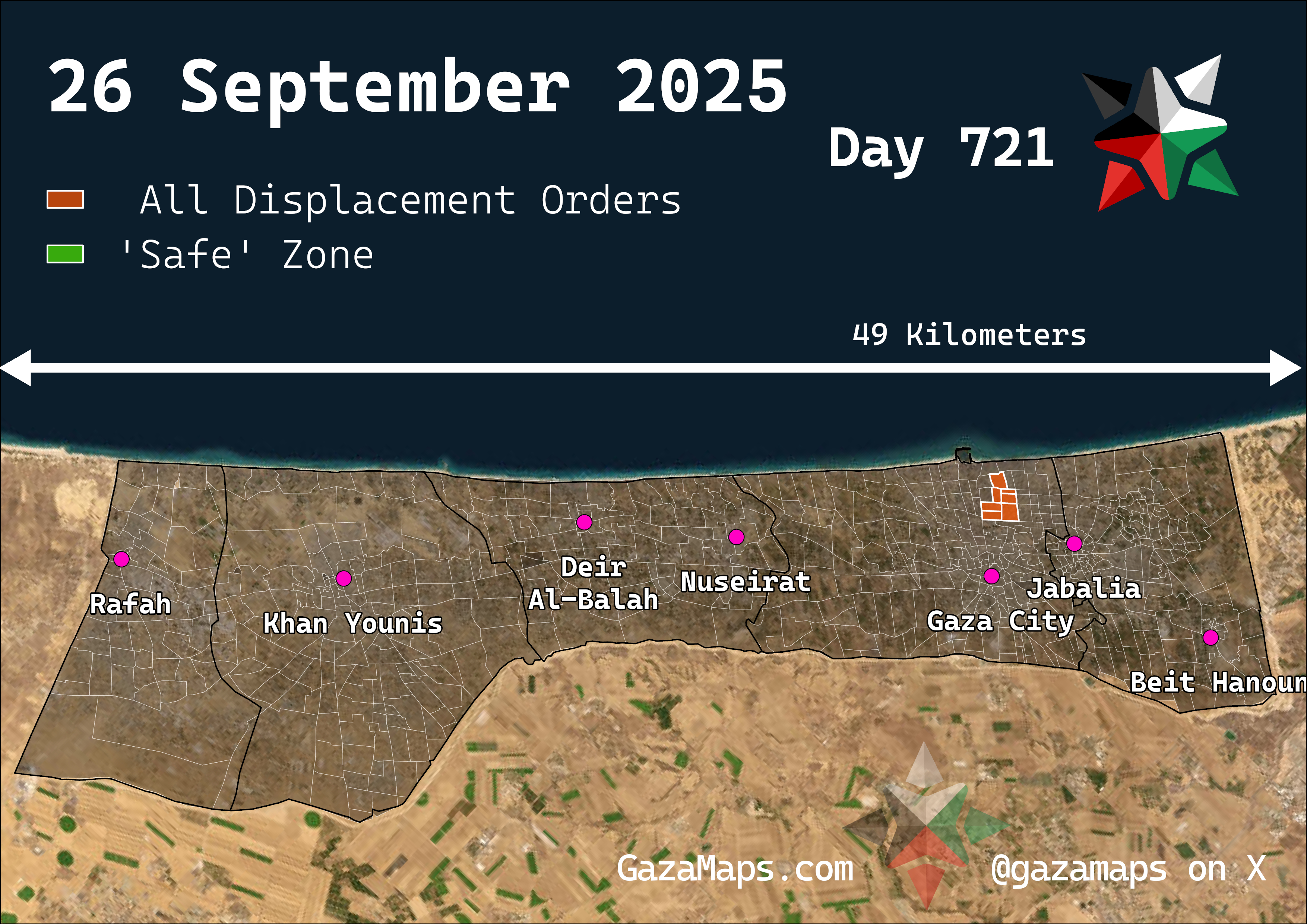 GazaMaps original map, based on IDF displacement order from 26 Sep 2025