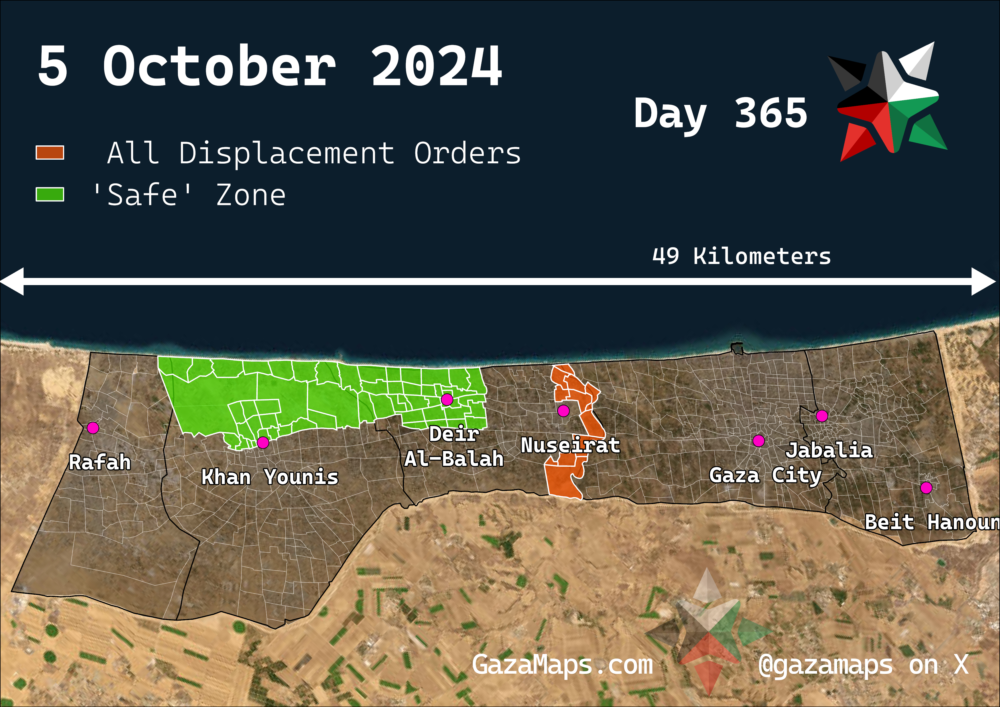GazaMaps original map, based on IDF displacement order from 5 Oct 2024