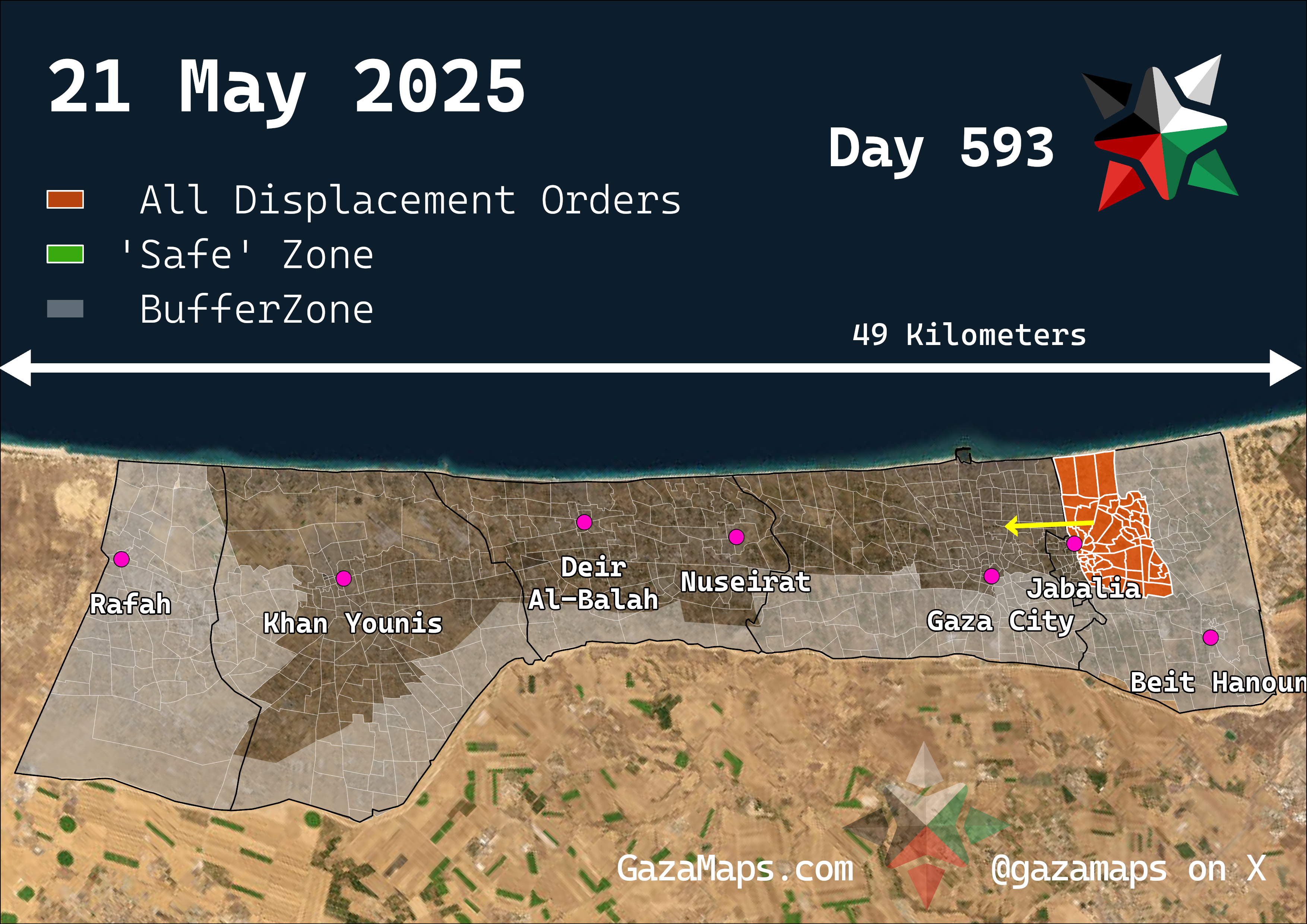 GazaMaps original map, based on IDF displacement order from 21 May 2025