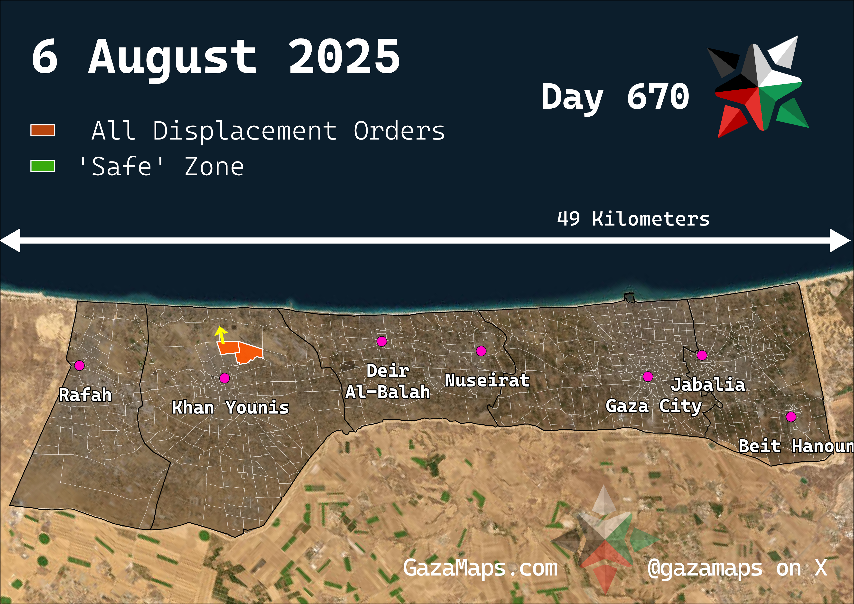 GazaMaps original map, based on IDF displacement order from 6 Aug 2025