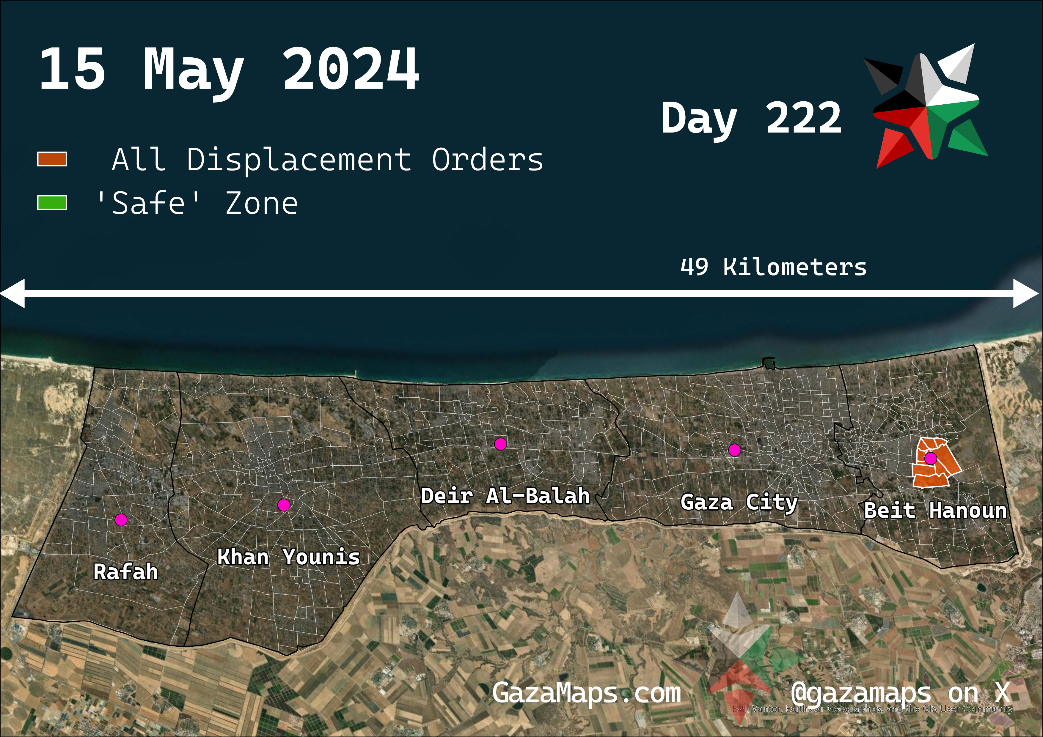 GazaMaps original map, based on IDF displacement order from 15 May 2024