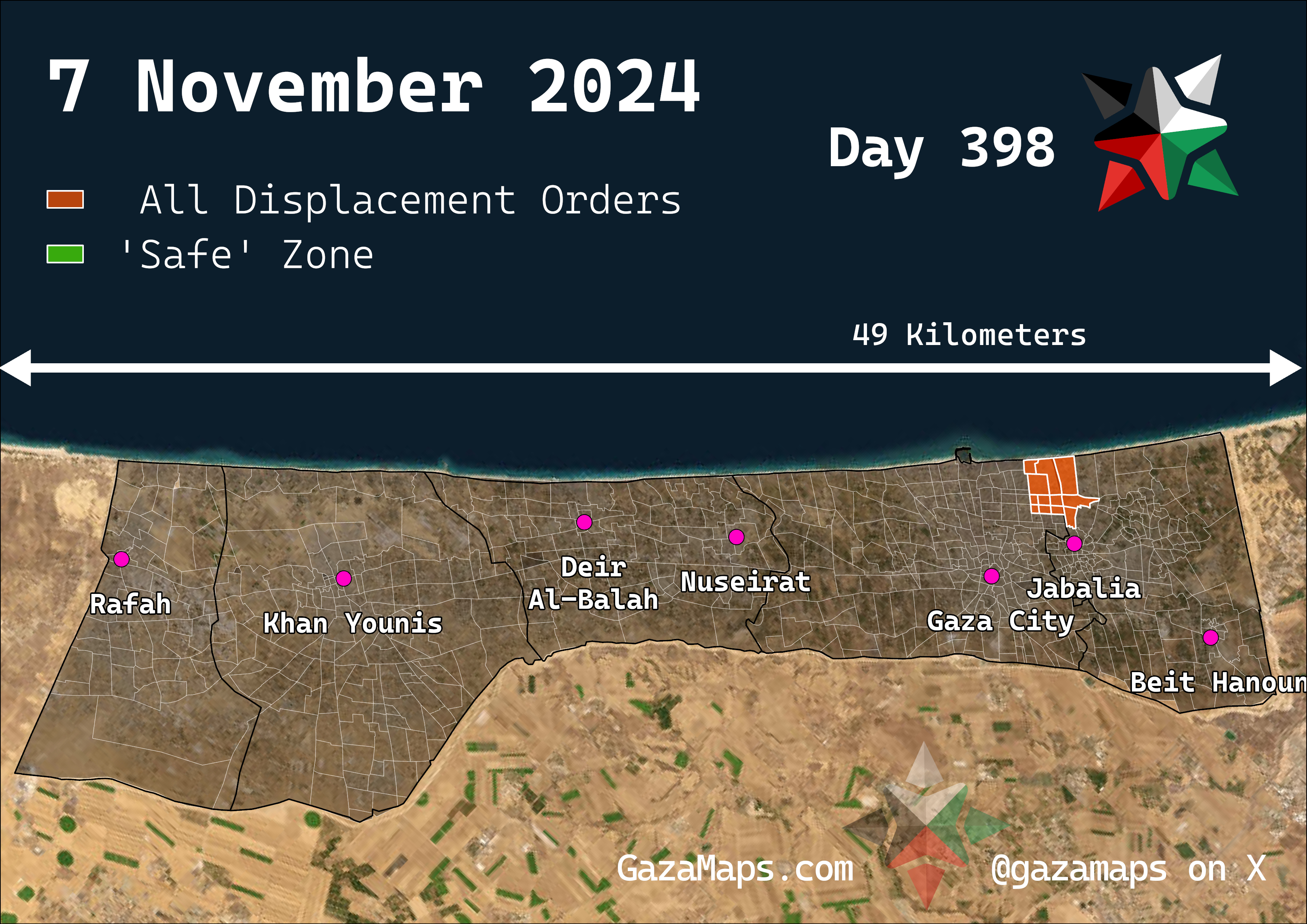 GazaMaps original map, based on IDF displacement order from 7 Nov 2024
