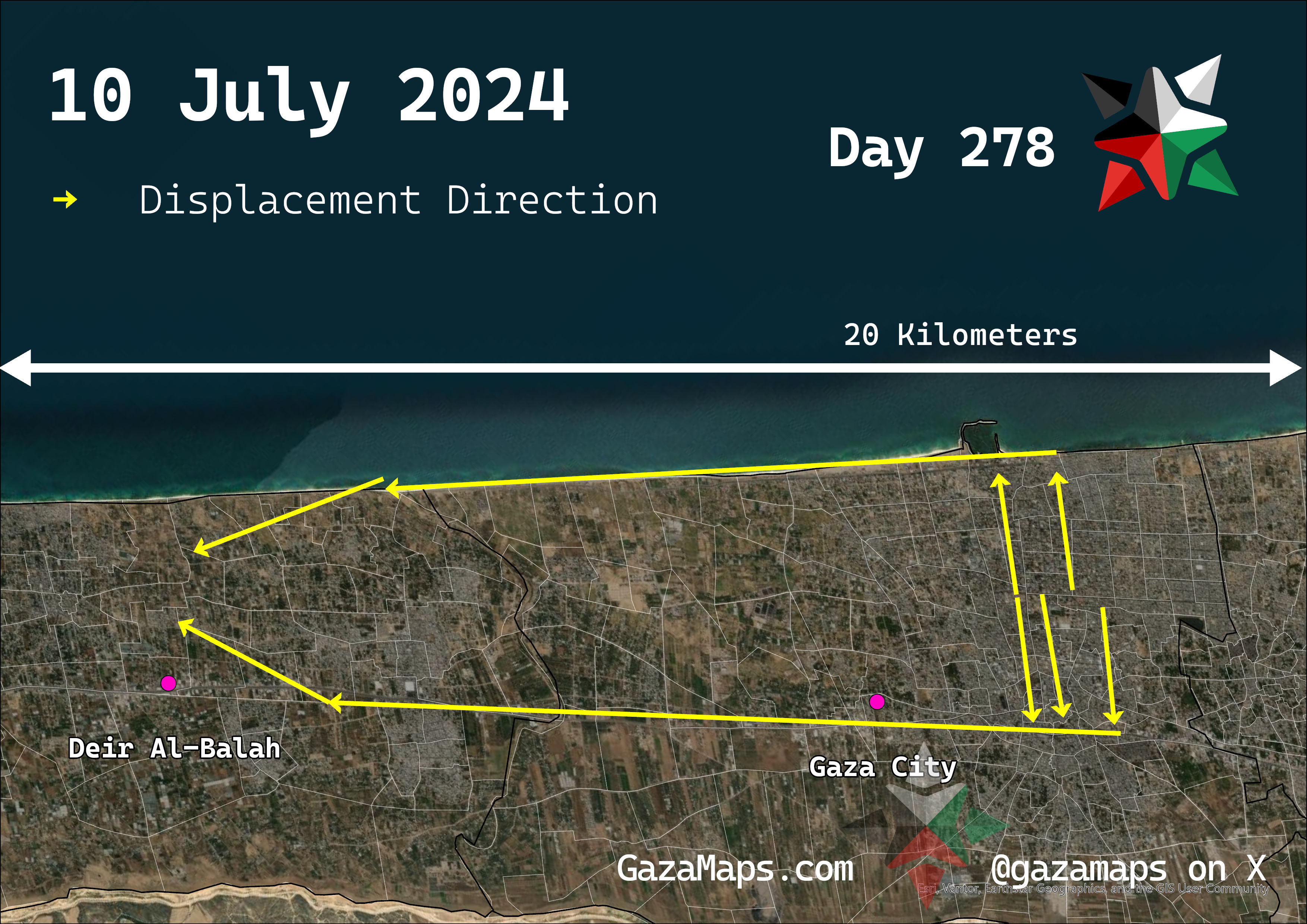 GazaMaps original map, based on IDF displacement order from 10 July 2024