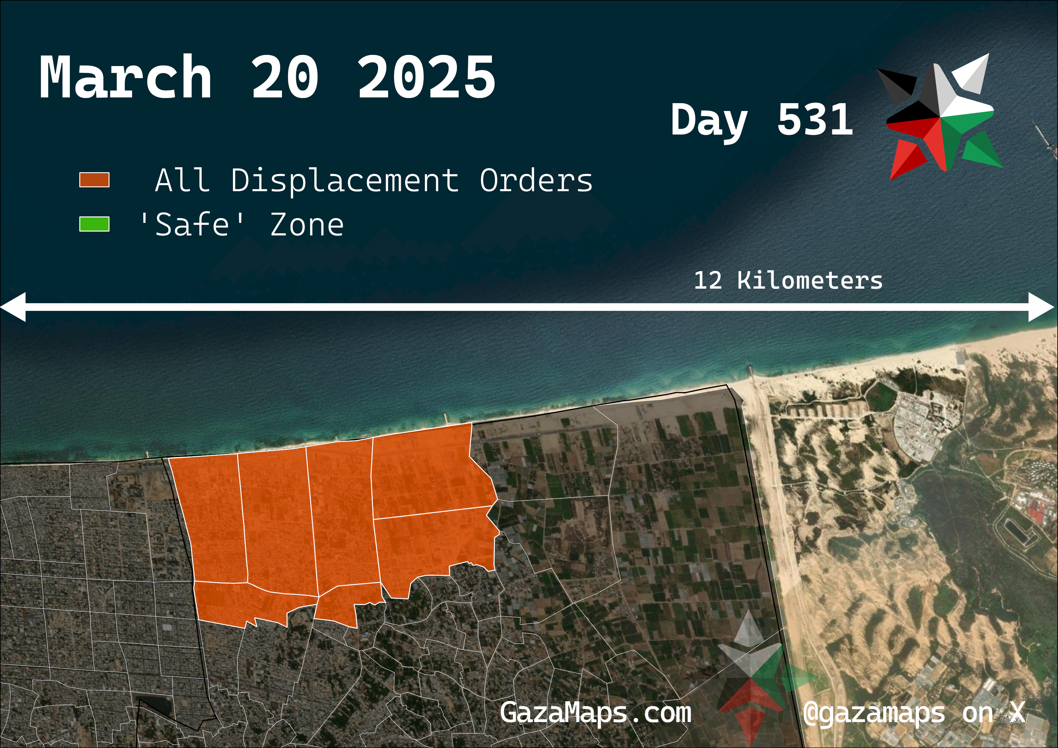 GazaMaps original map, based on IDF displacement order from 21 March 2025
