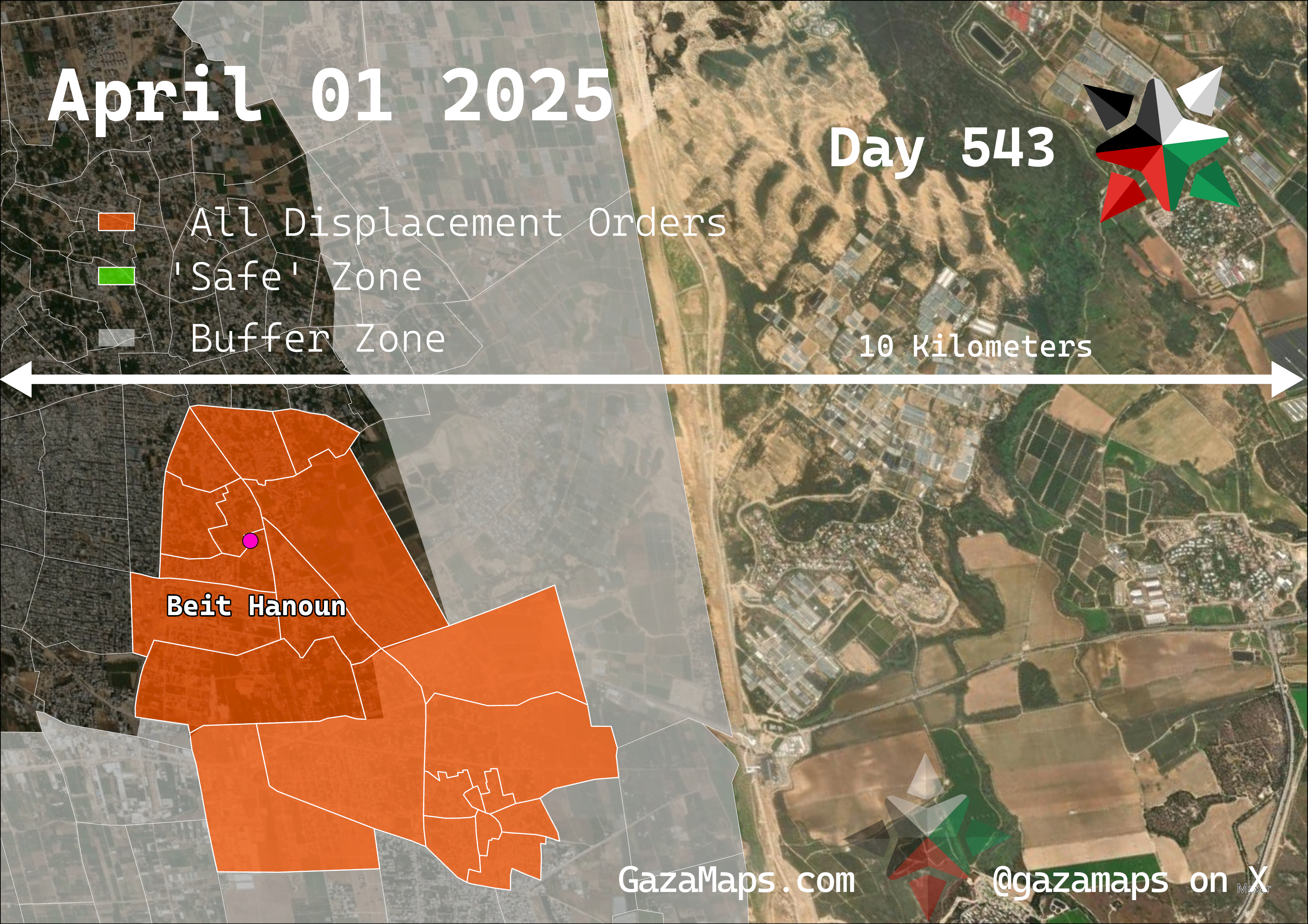 GazaMaps original map, based on IDF displacement order from 01 April 2025