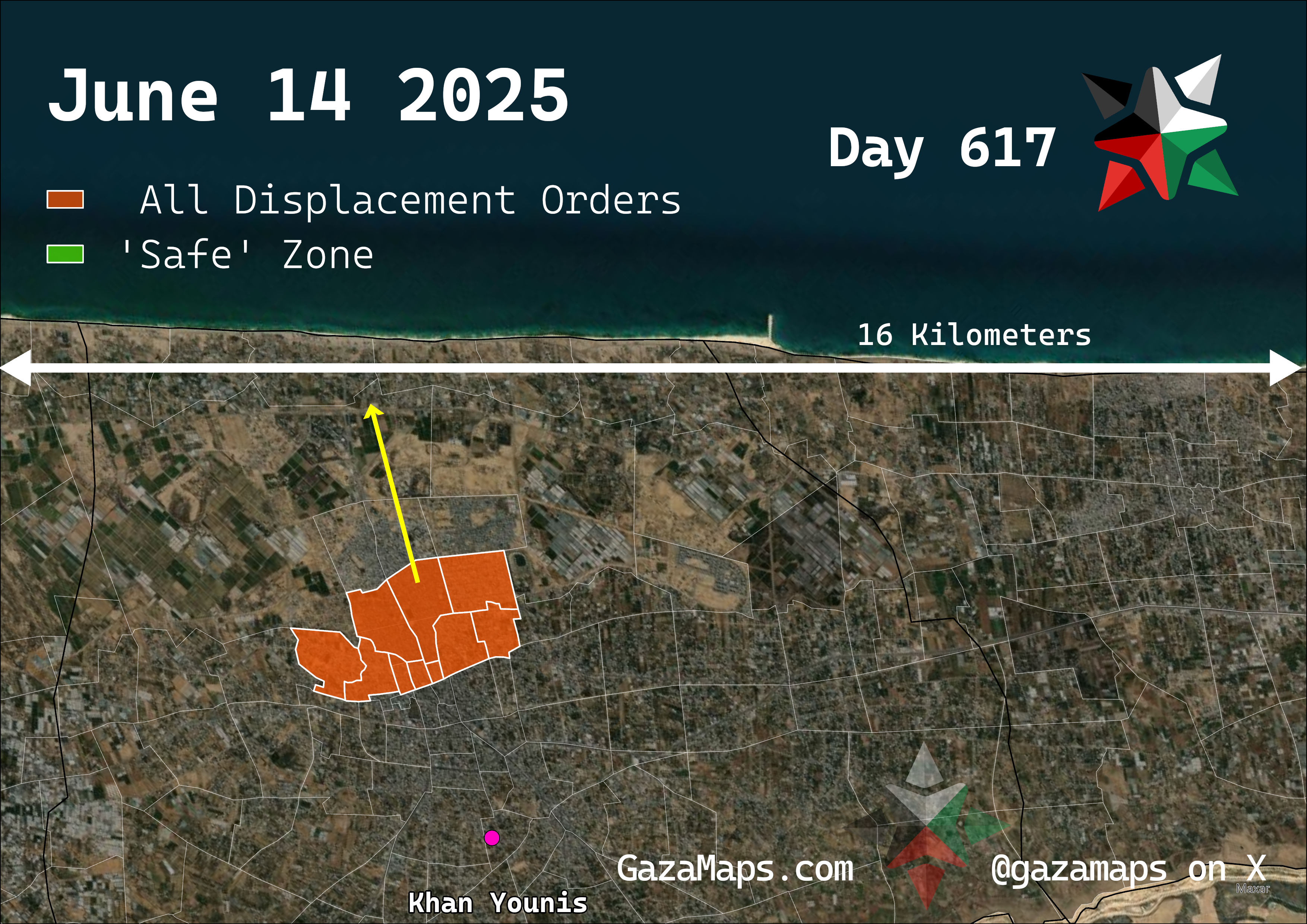 GazaMaps original map, based on IDF displacement order from 14 June 2025