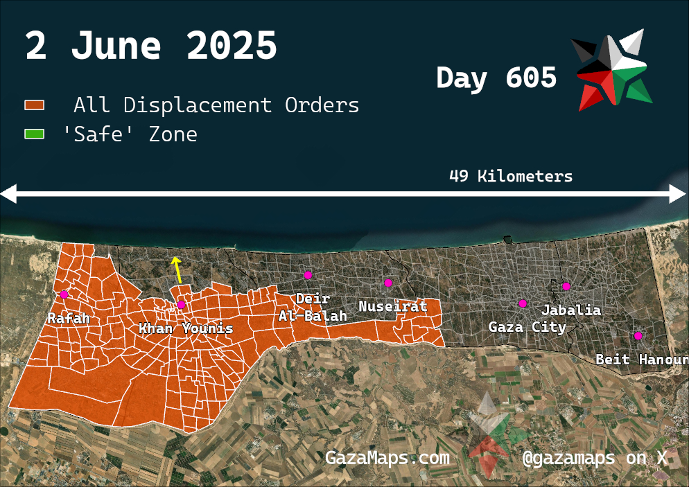 GazaMaps original map, based on IDF displacement order from 2 Jun 2025