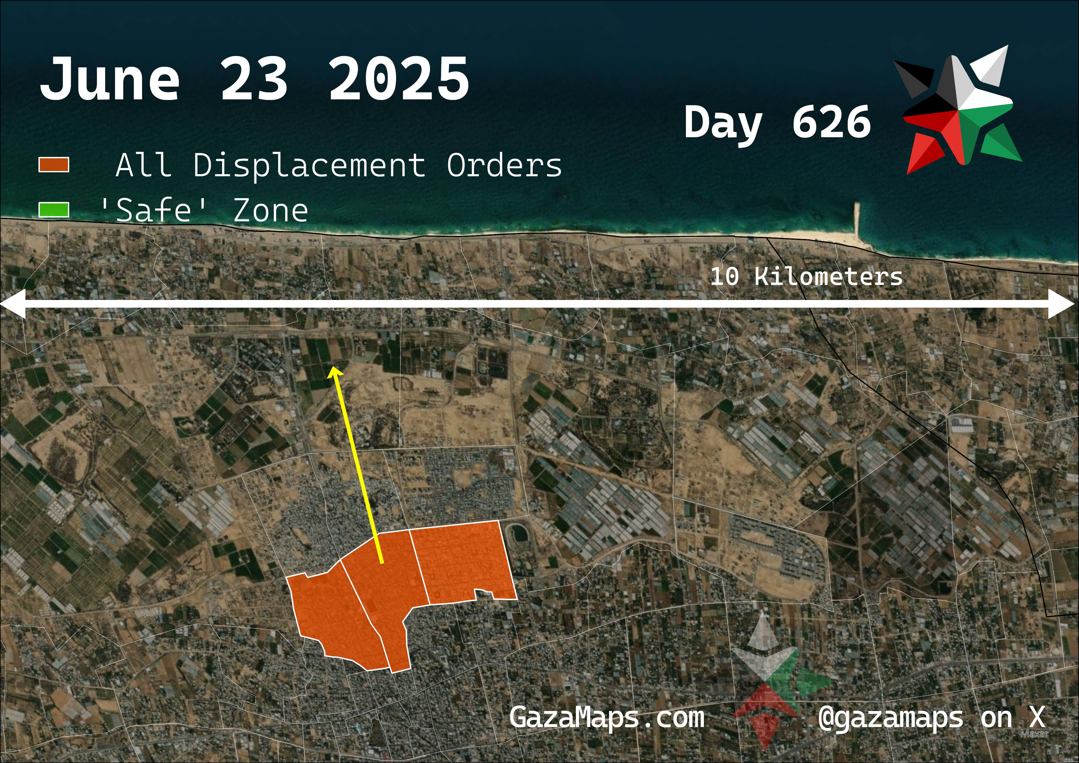 GazaMaps original map, based on IDF displacement order from 23 June 2025