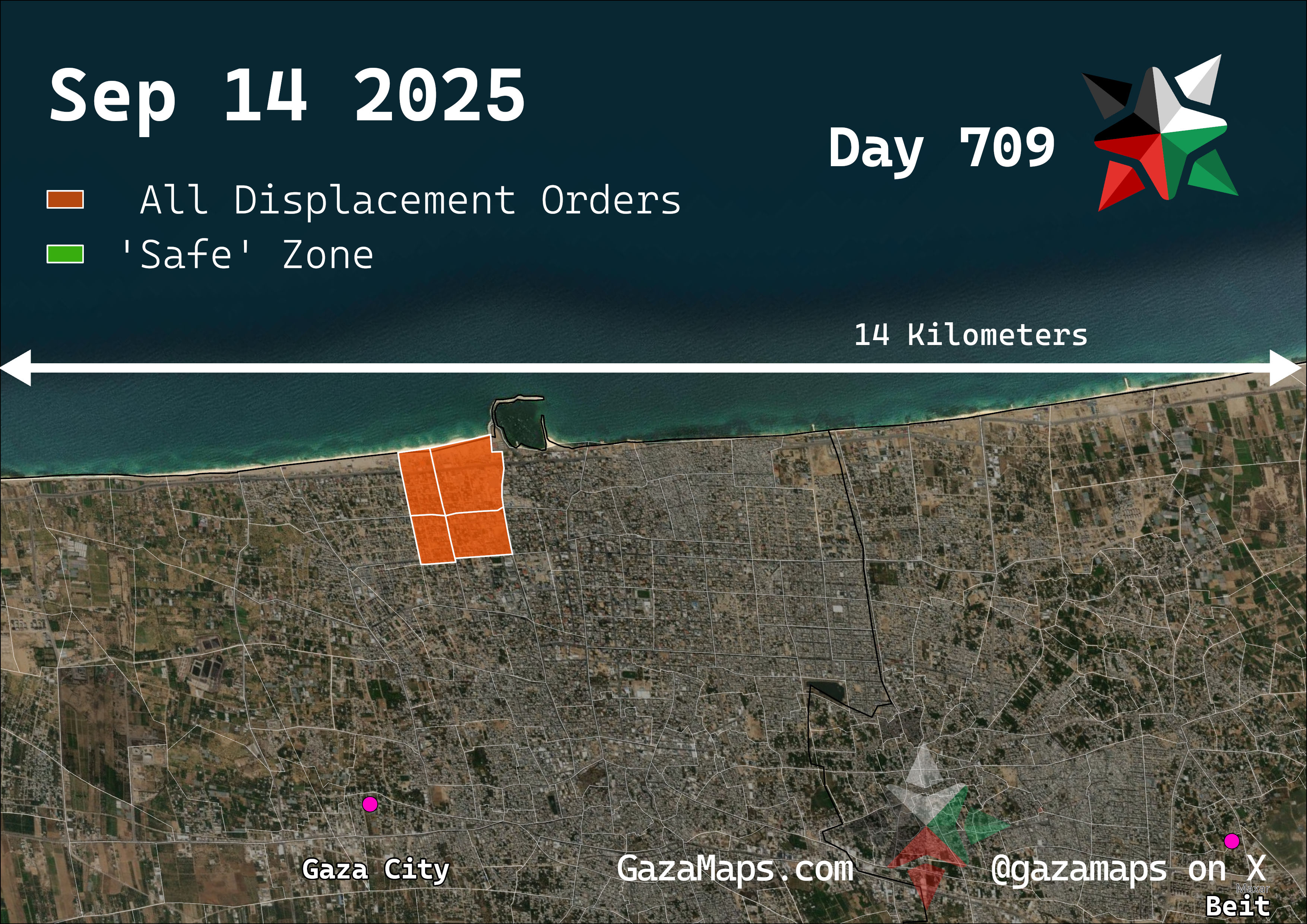 GazaMaps original map, based on IDF displacement order from 14 September 2025