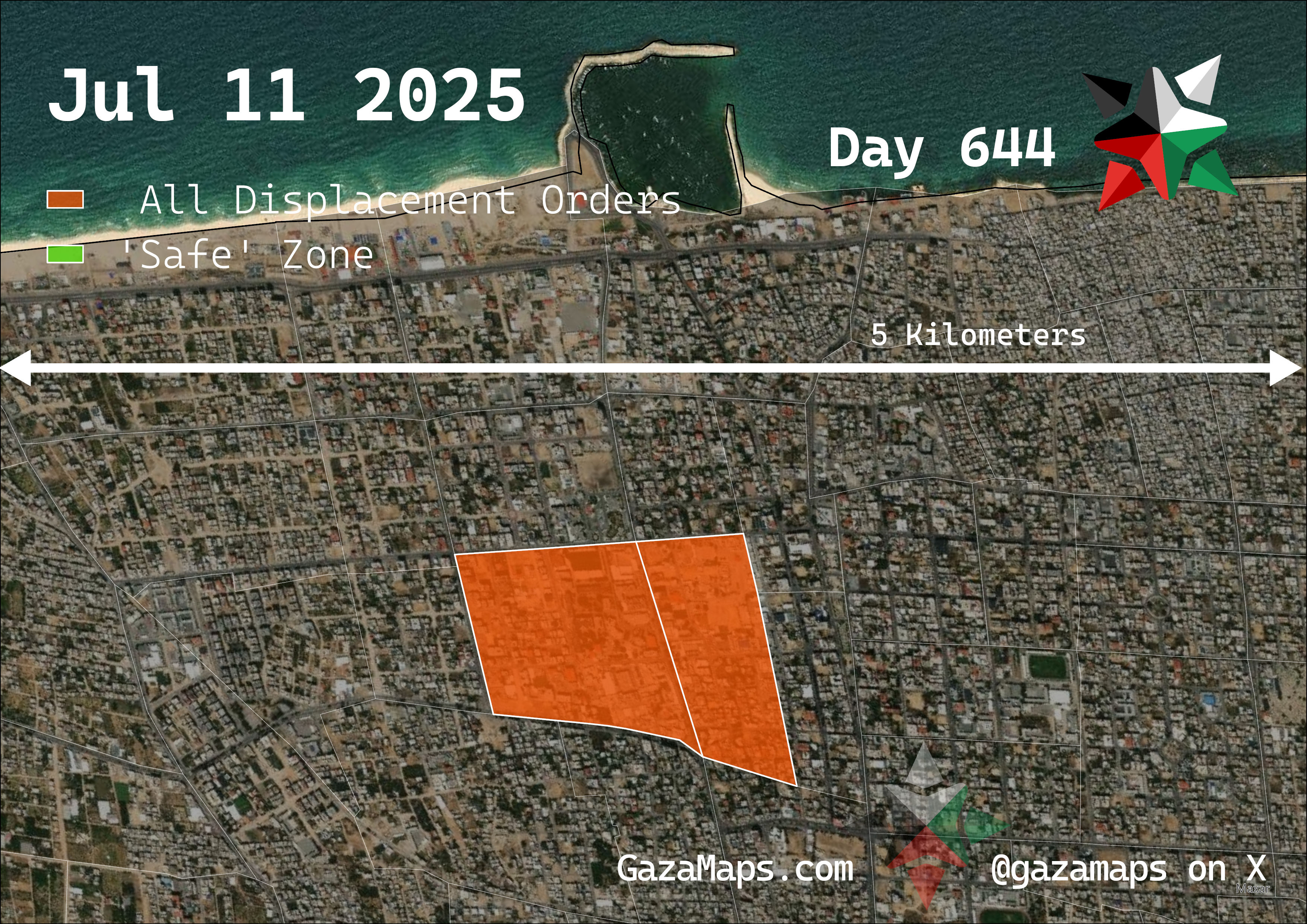 GazaMaps original map, based on IDF displacement order from 11 July 2025