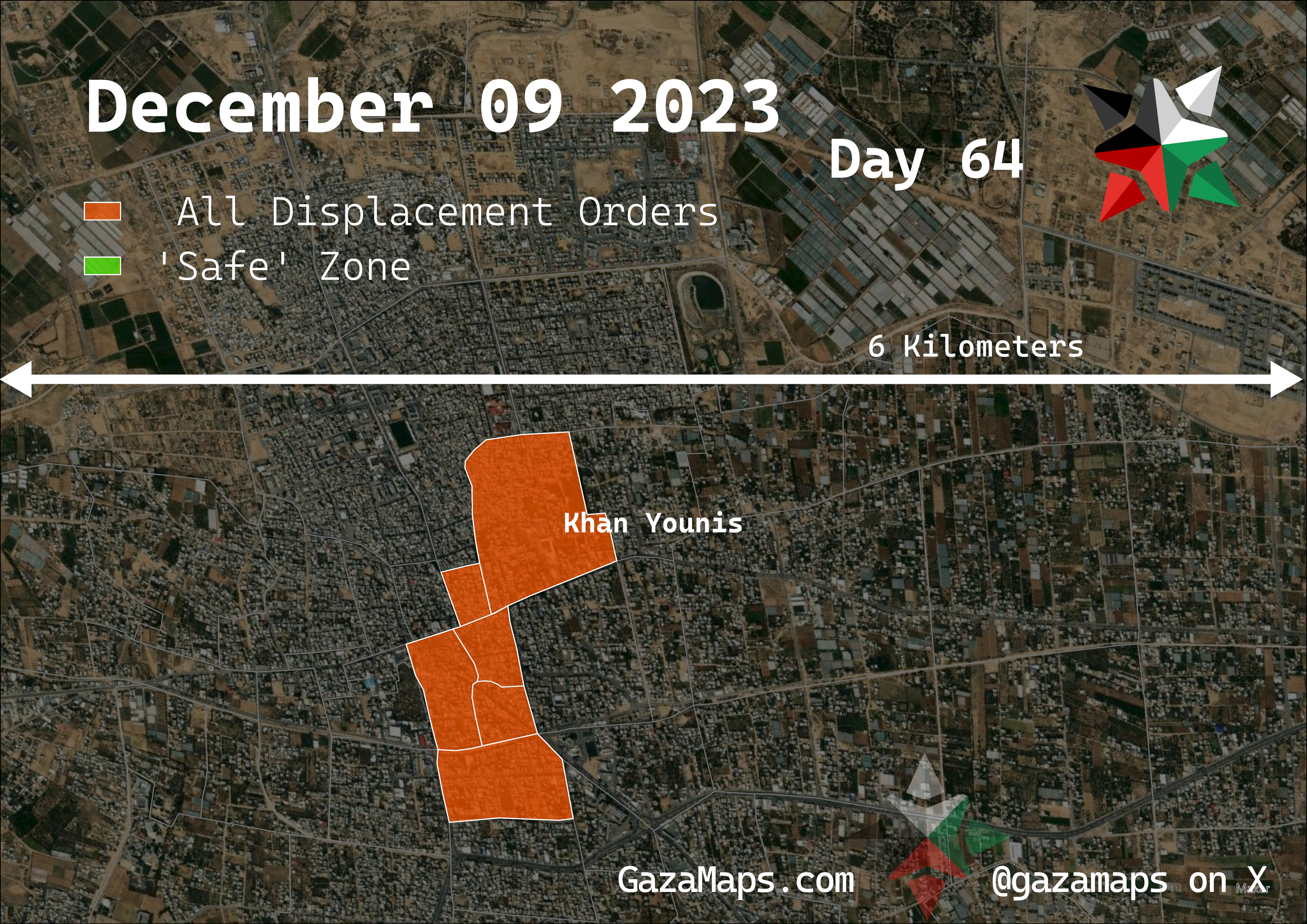 GazaMaps original map, based on IDF displacement order from 09 December 2023