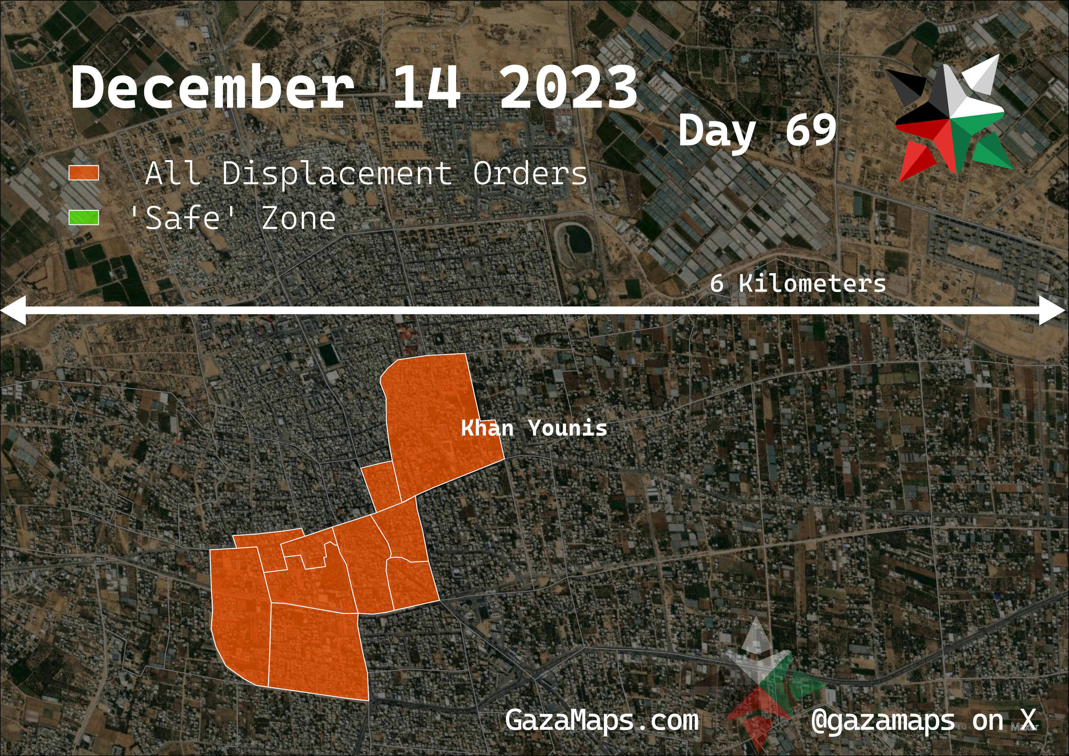 GazaMaps original map, based on IDF displacement order from 14 December 2023