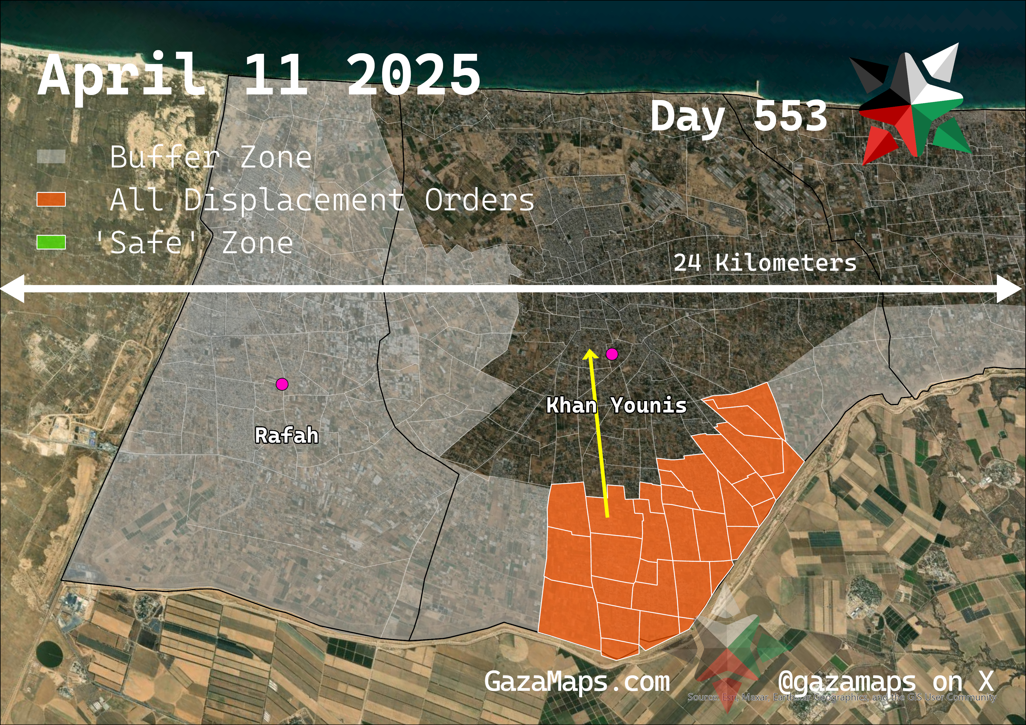 GazaMaps original map, based on IDF displacement order from 11 April 2025